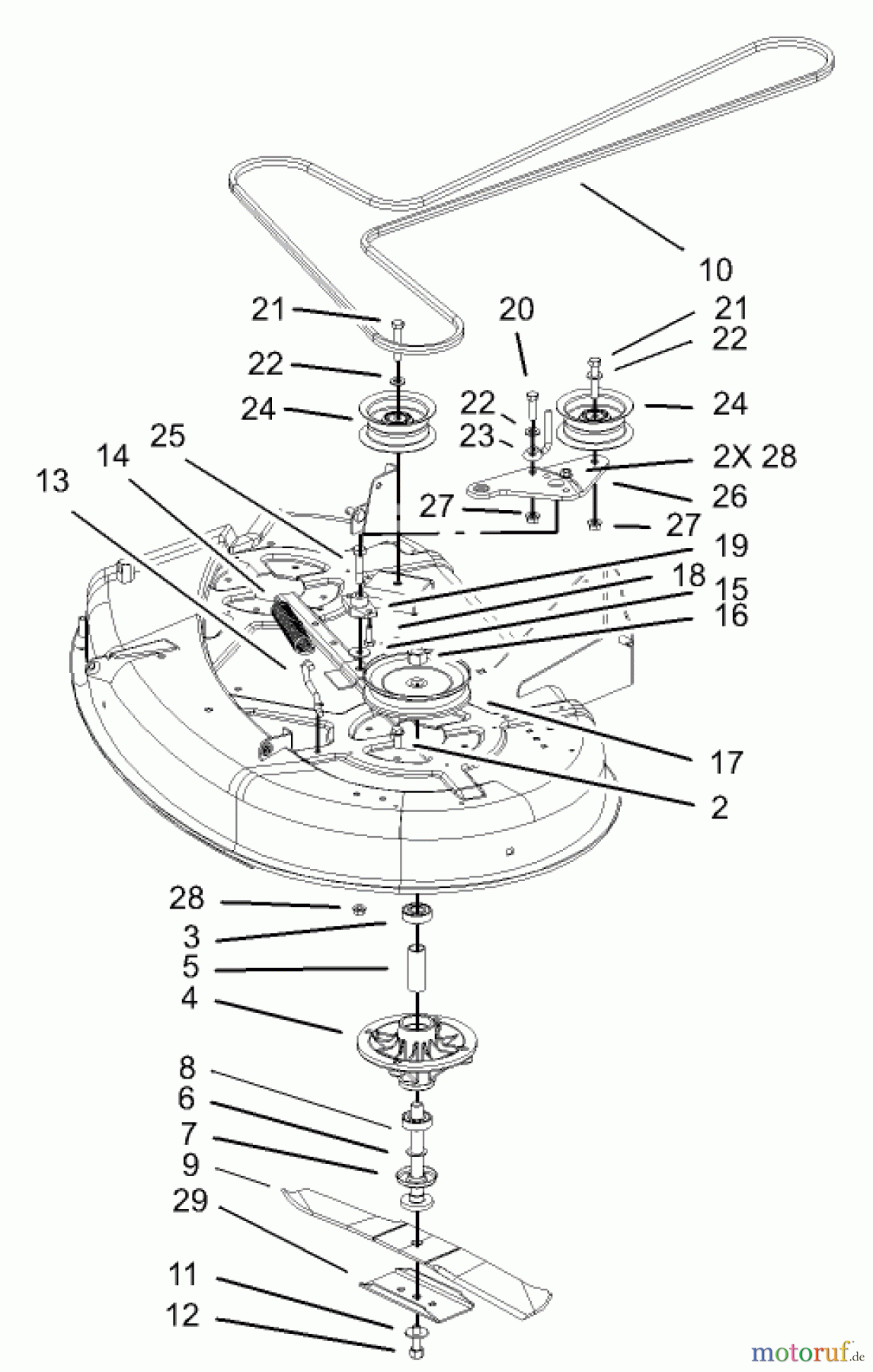 Toro Neu Mowers, Zero-Turn 74403 (16-42Z) - Toro 16-42Z TimeCutter Z Riding Mower, 2003 (230000001-230999999) 42IN DECK SPINDLE AND BELT DRIVE ASSEMBLY