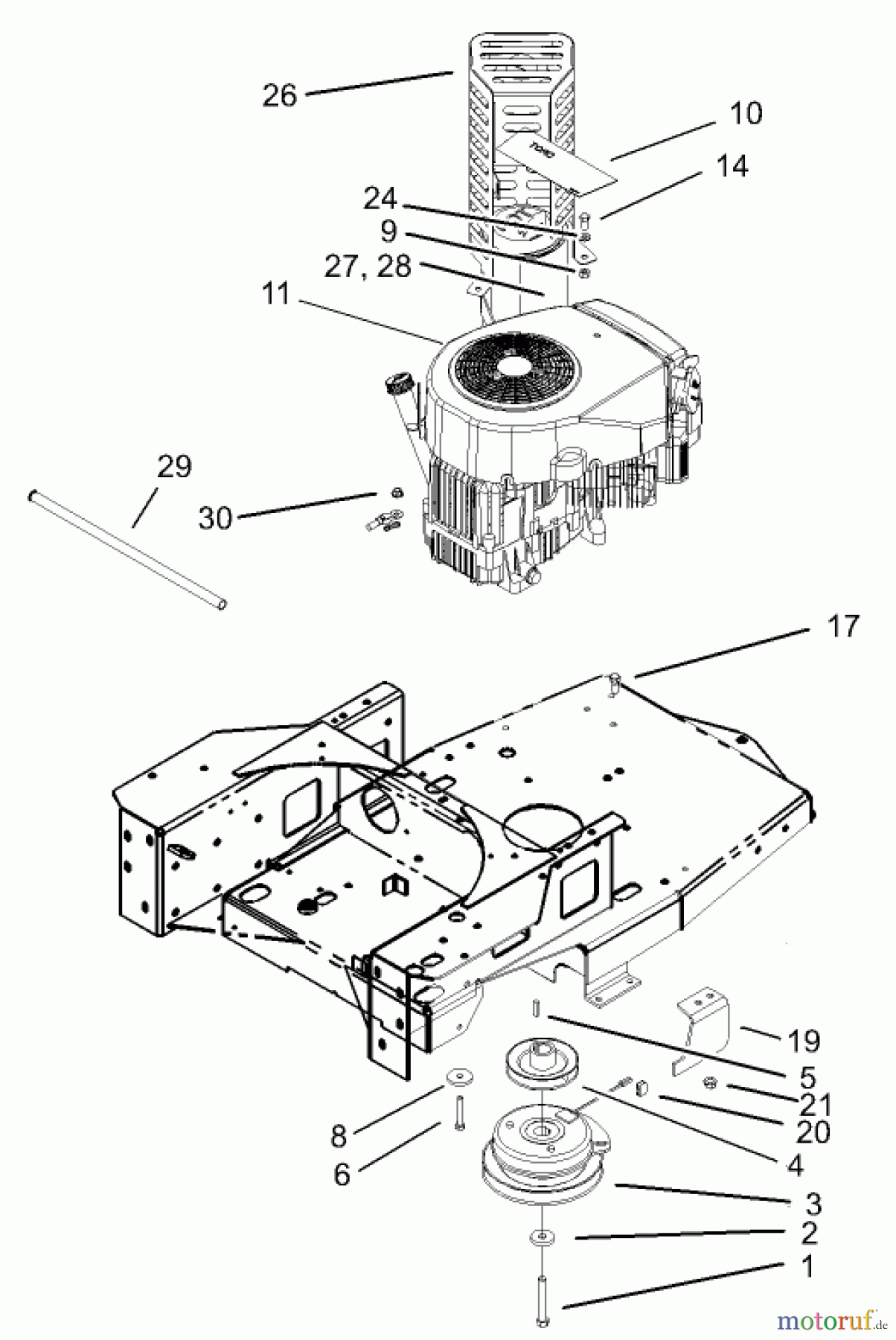 Toro Neu Mowers, Zero-Turn 74405 (18-52ZX) - Toro 18-52ZX TimeCutter ZX Riding Mower, 2003 (230000001-230999999) ENGINE AND CLUTCH ASSEMBLY