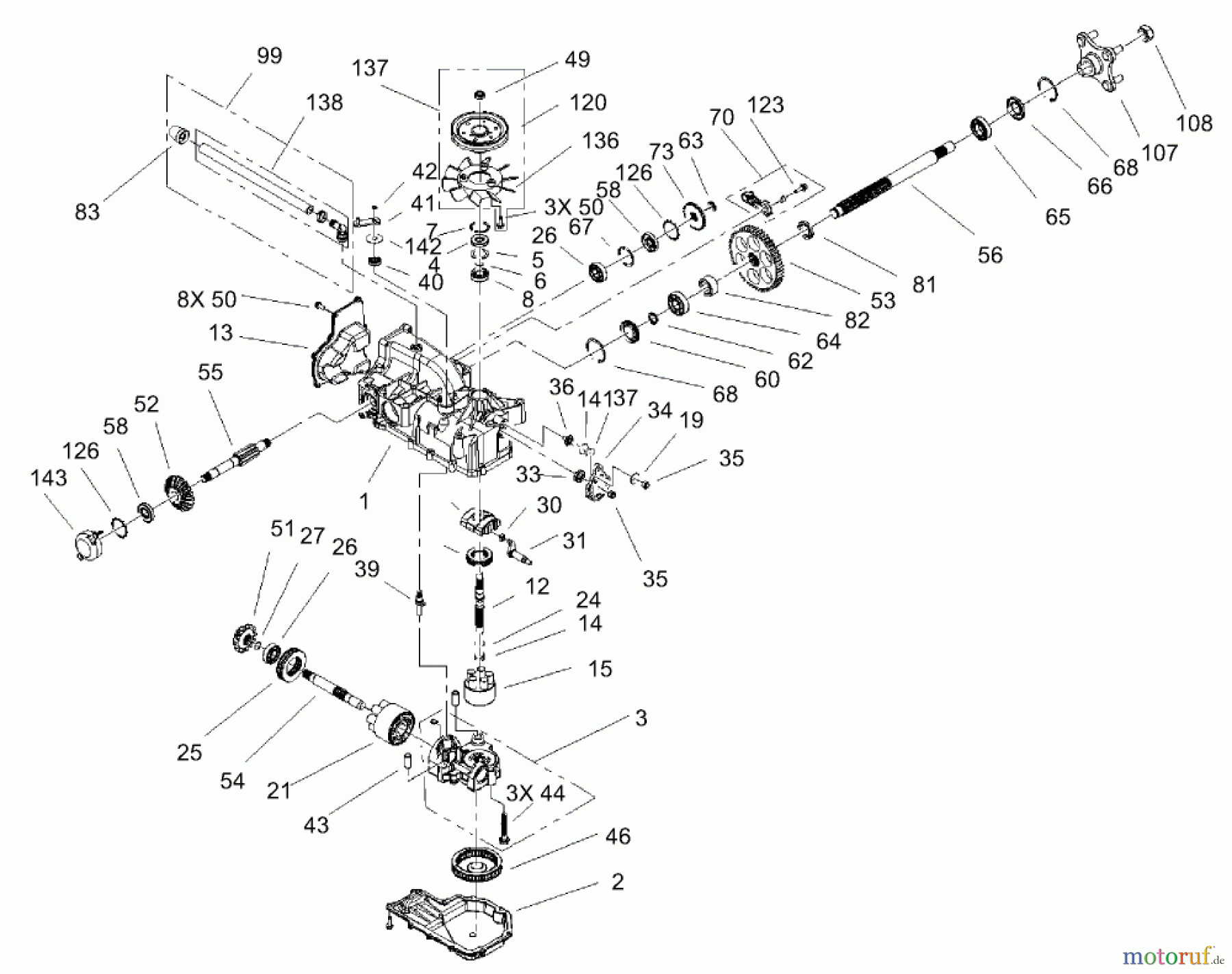 Toro Neu Mowers, Zero-Turn 74405 (18-52ZX) - Toro 18-52ZX TimeCutter ZX Riding Mower, 2003 (230000001-230999999) LH HYDRO TRANSAXLE ASSEMBLY NO. 107-1709