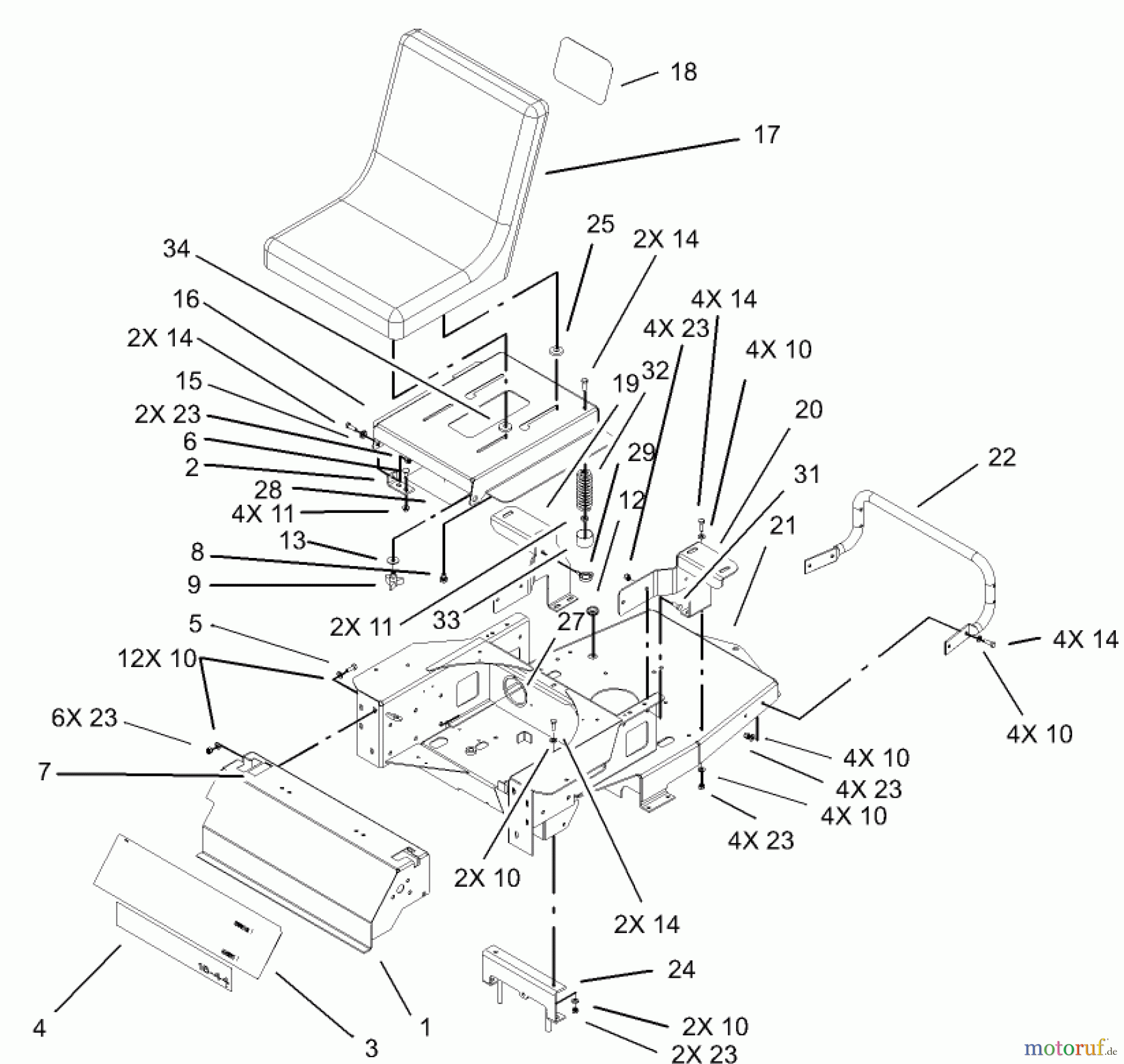 Toro Neu Mowers, Zero-Turn 74405 (18-52ZX) - Toro 18-52ZX TimeCutter ZX Riding Mower, 2003 (230000001-230999999) MAIN FRAME AND SEAT ASSEMBLY