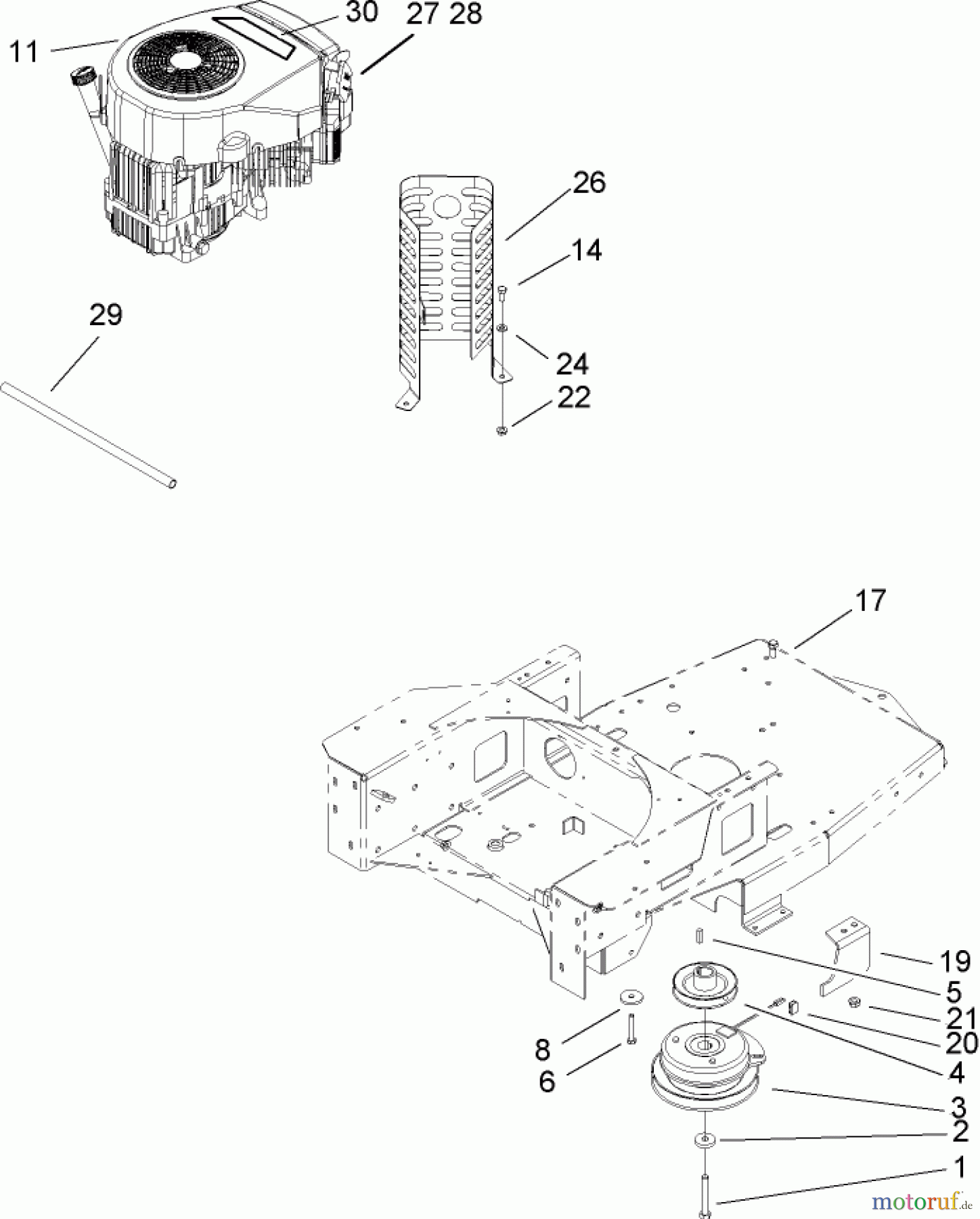 Toro Neu Mowers, Zero-Turn 74405 (18-52ZX) - Toro 18-52ZX TimeCutter ZX Riding Mower, 2004 (240000001-240999999) ENGINE AND CLUTCH ASSEMBLY
