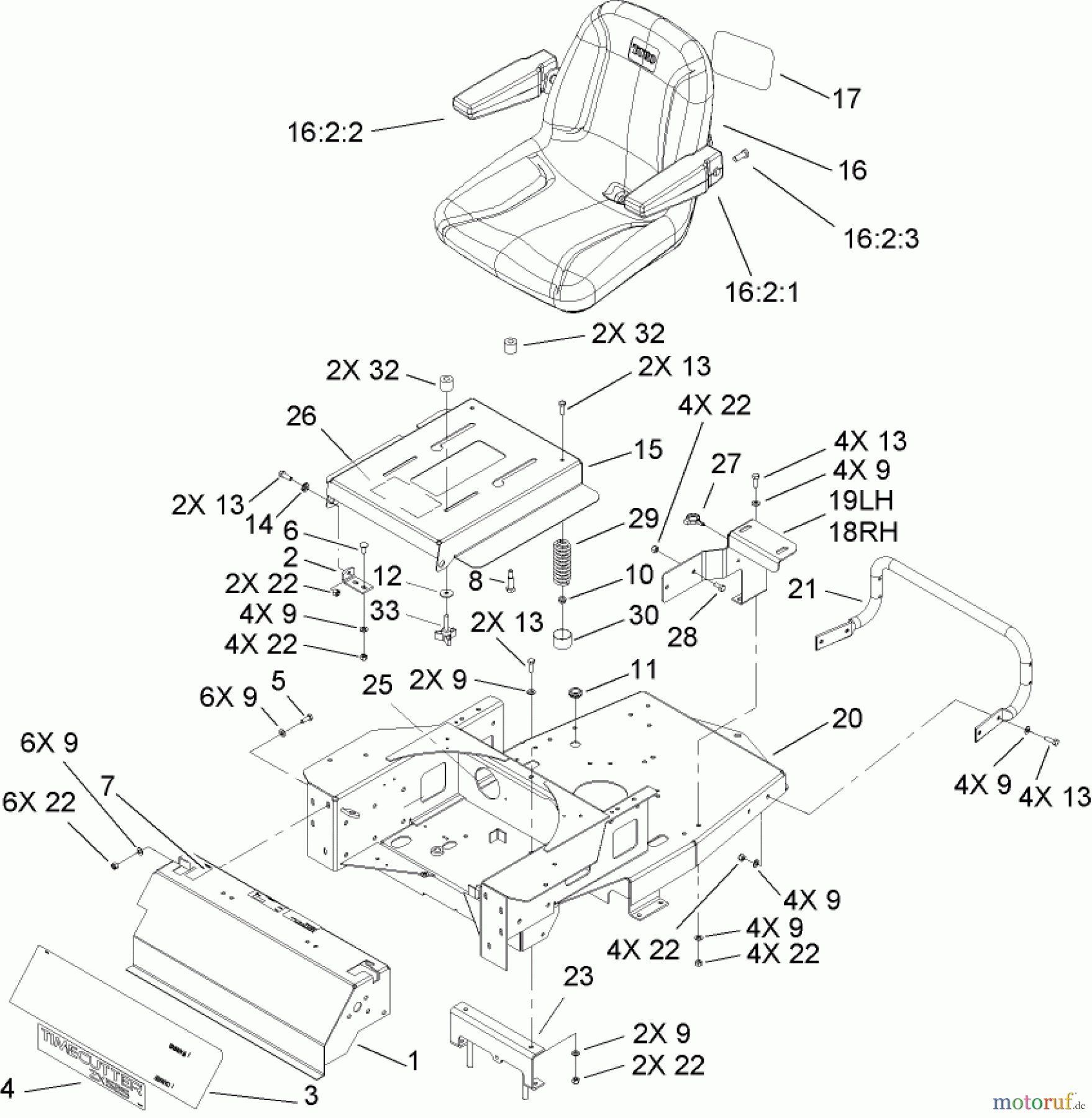  Toro Neu Mowers, Zero-Turn 74406 (ZX440) - Toro TimeCutter ZX440 Riding Mower, 2005 (250000001-250999999) MAIN FRAME ASSEMBLY