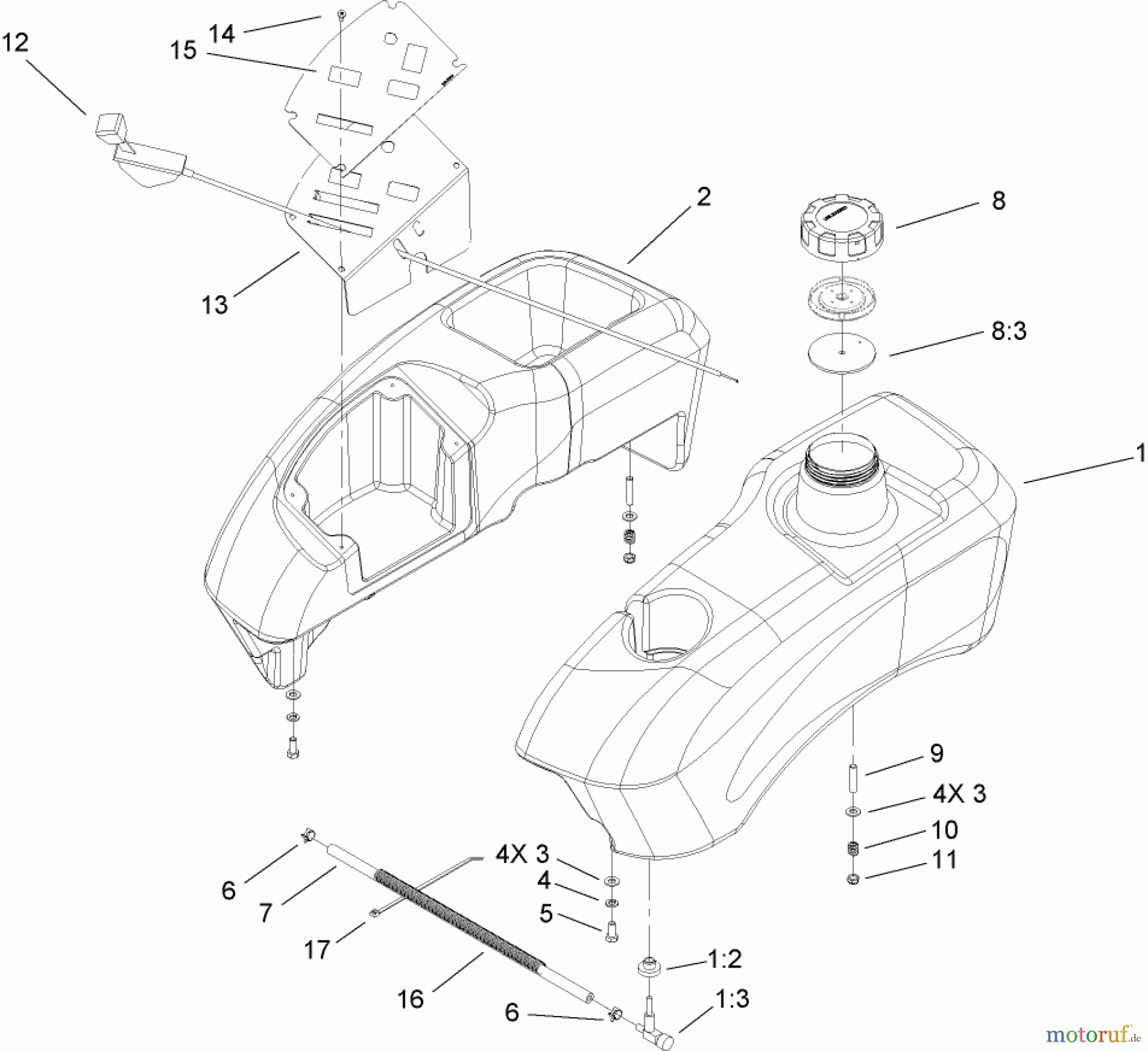 Toro Neu Mowers, Zero-Turn 74406 (ZX440) - Toro TimeCutter ZX440 Riding Mower, 2006 (260000001-260000240) FUEL TANK AND CONTROL POD ASSEMBLY
