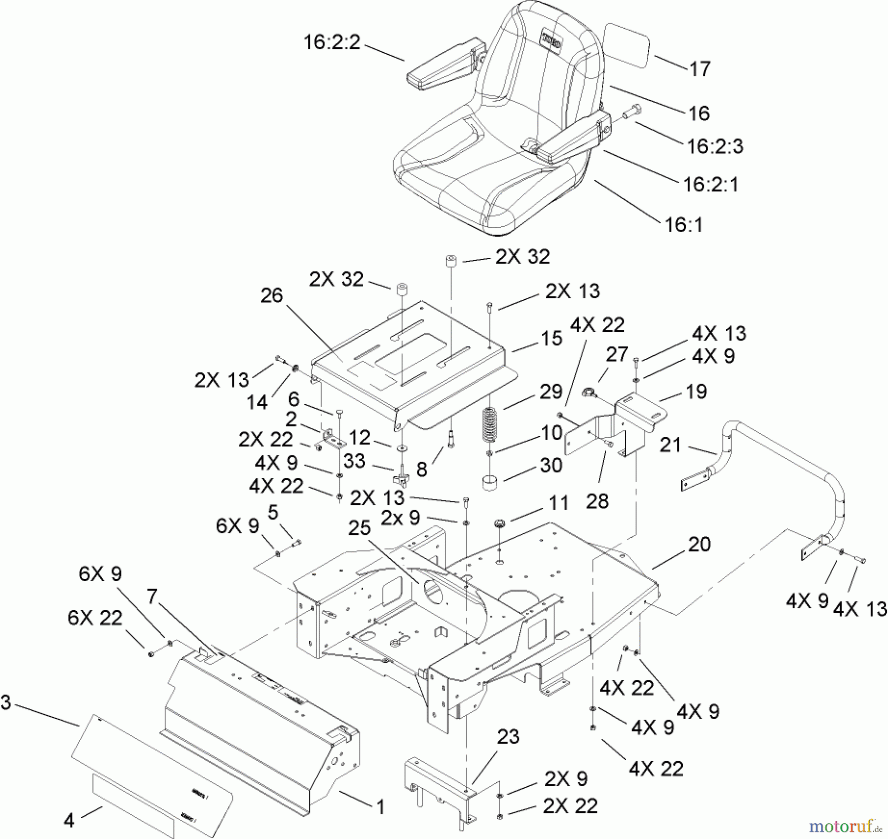 Toro Neu Mowers, Zero-Turn 74406 (ZX440) - Toro TimeCutter ZX440 Riding Mower, 2006 (260000001-260000240) MAIN FRAME ASSEMBLY