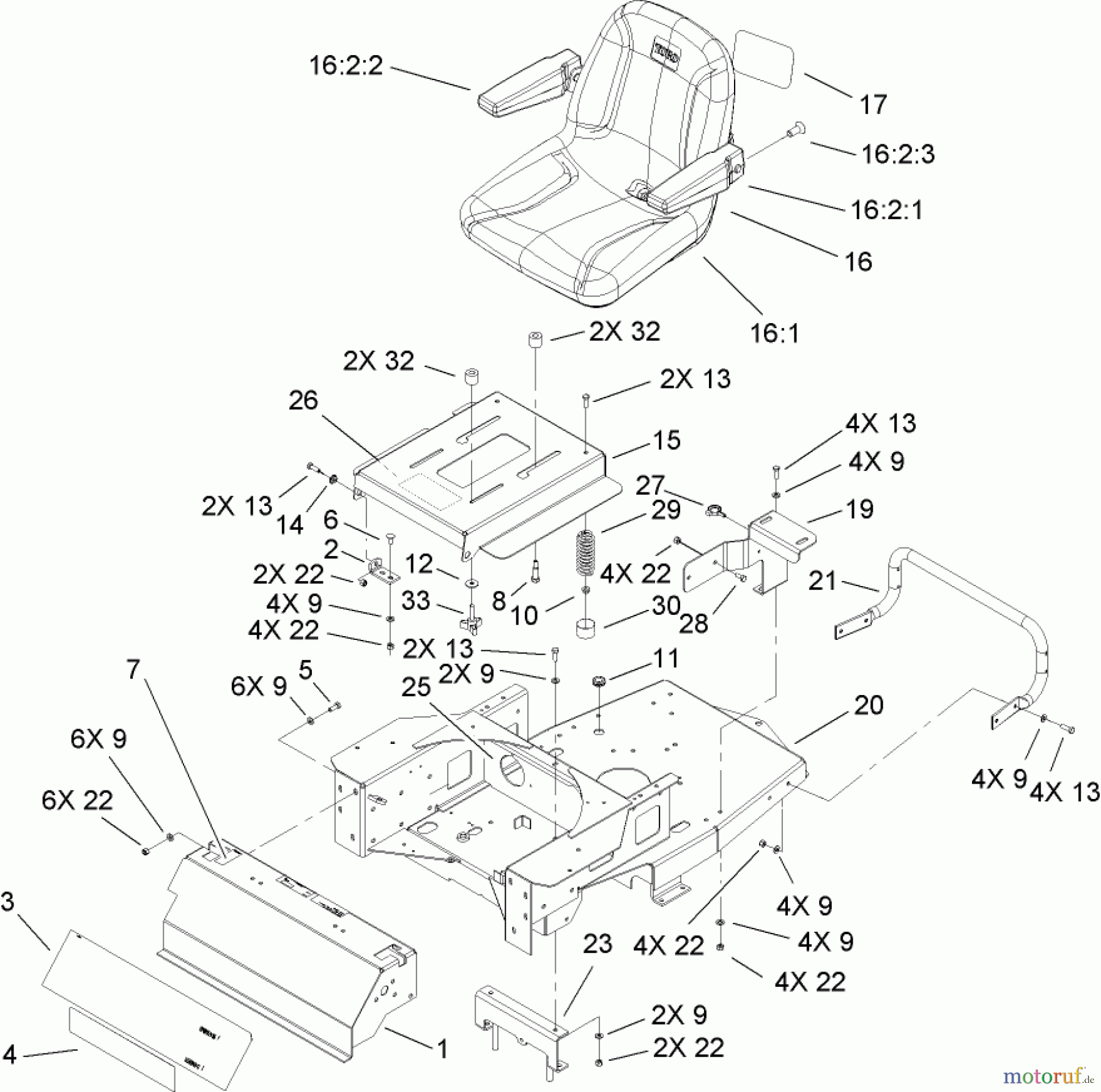 Toro Neu Mowers, Zero-Turn 74406 (ZX440) - Toro TimeCutter ZX440 Riding Mower, 2006 (260000241-260999999) MAIN FRAME ASSEMBLY
