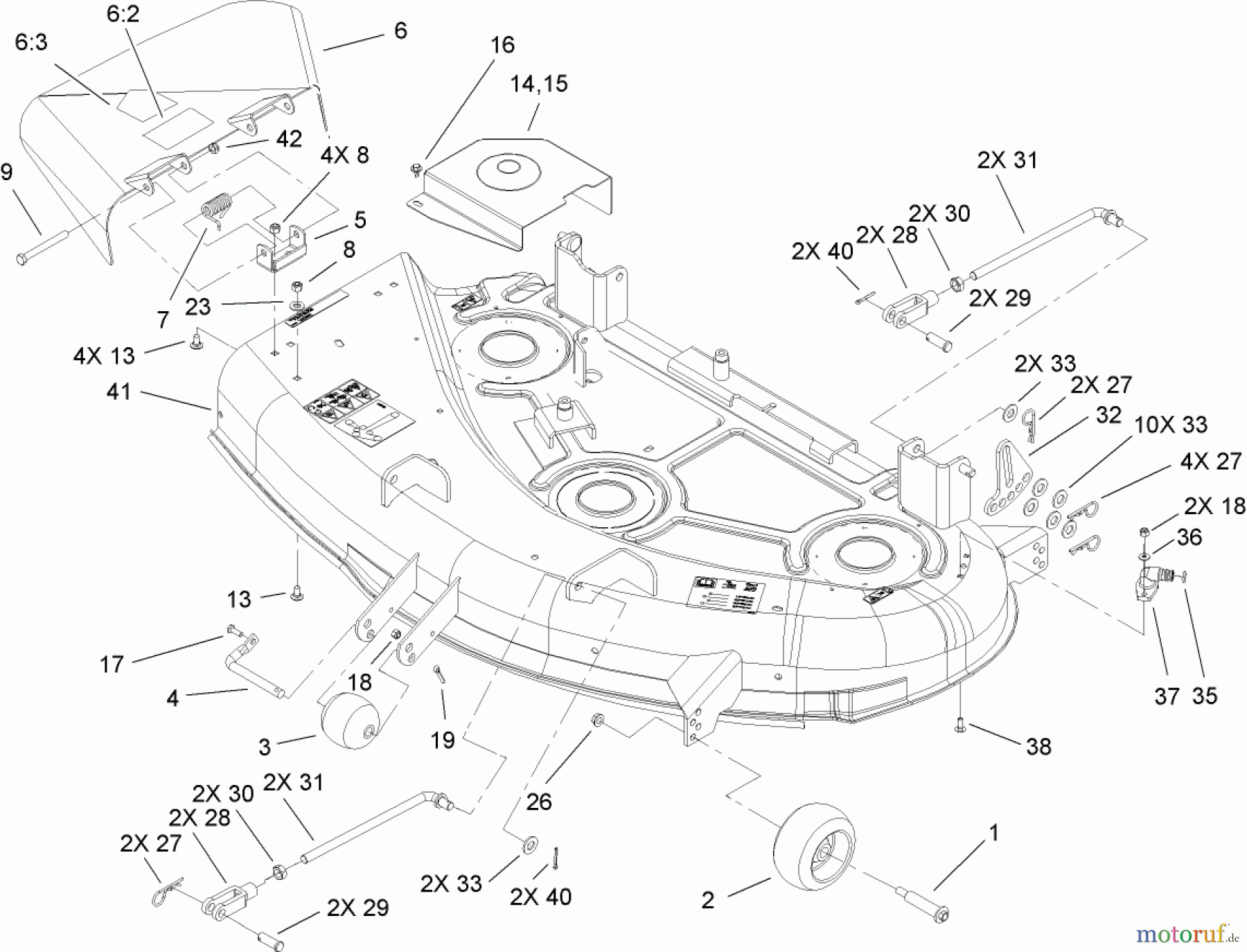 Toro Neu Mowers, Zero-Turn 74406 (ZX440) - Toro TimeCutter ZX440 Riding Mower, 2008 (280000001-280999999) 44IN DECK ASSEMBLY