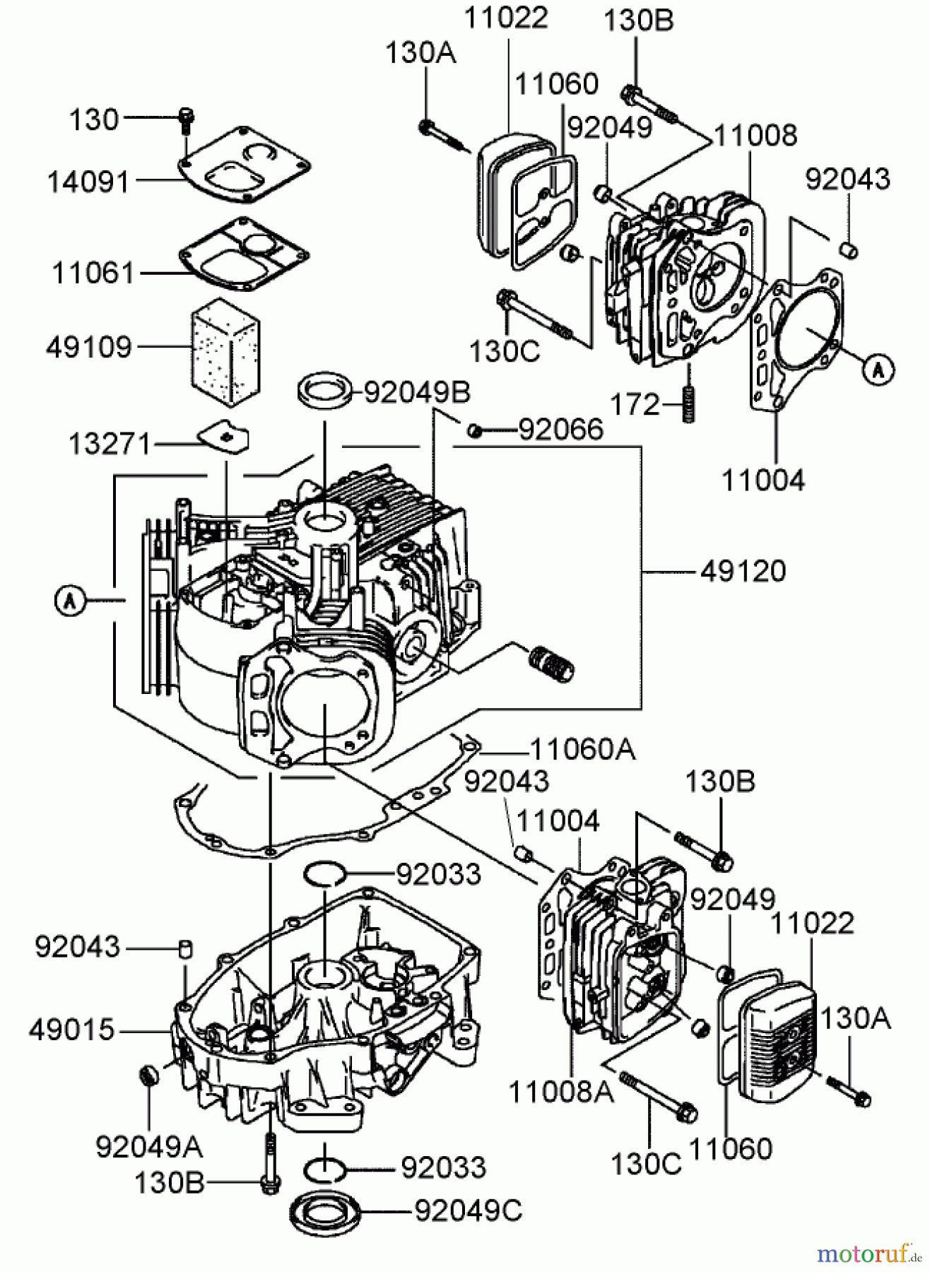 Toro Neu Mowers, Zero-Turn 74406 (ZX440) - Toro TimeCutter ZX440 Riding Mower, 2008 (280000001-280999999) CYLINDER AND CRANKCASE ASSEMBLY KAWASAKI FH541V-BS50-R