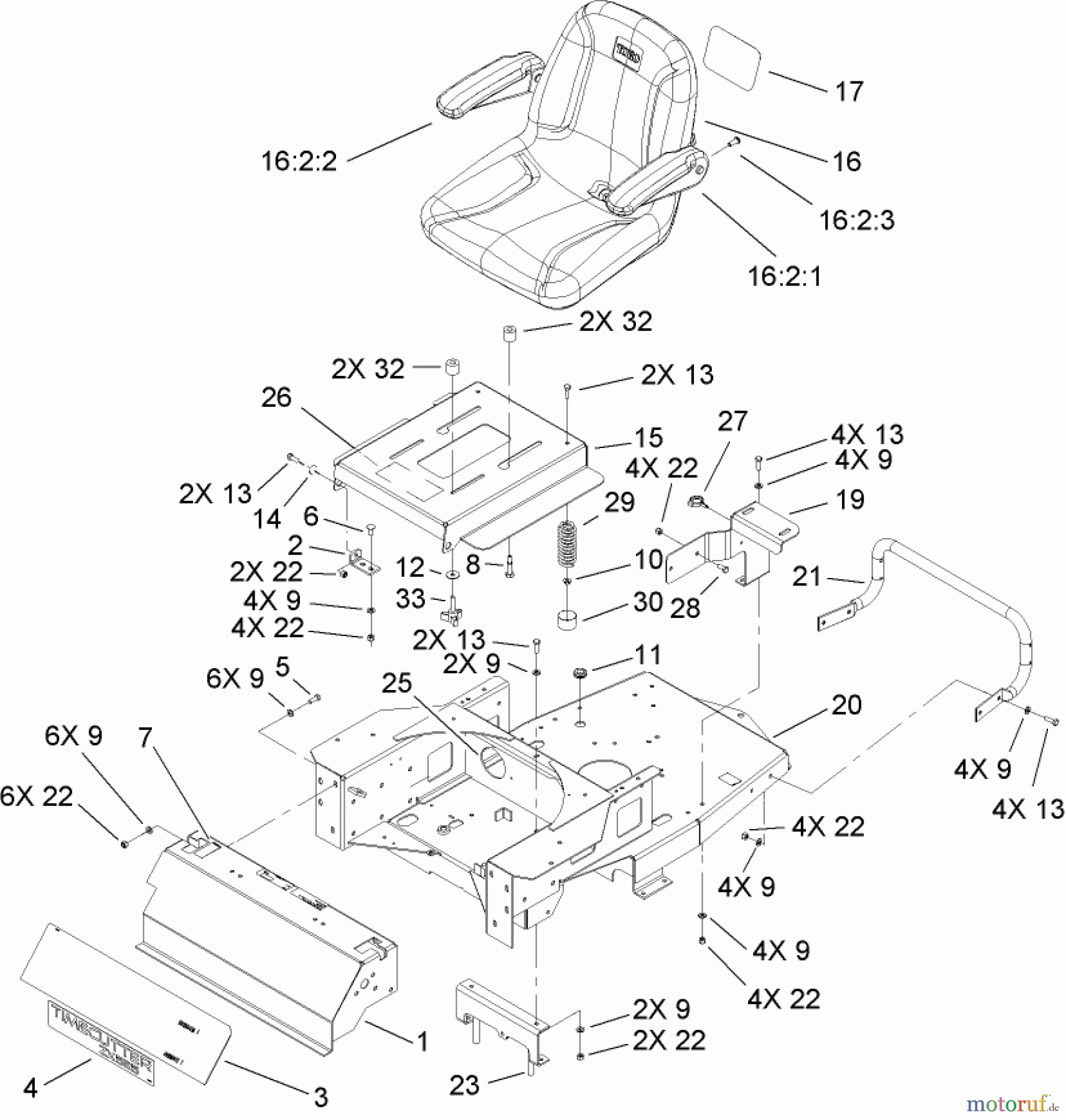 Toro Neu Mowers, Zero-Turn 74406 (ZX440) - Toro TimeCutter ZX440 Riding Mower, 2008 (280000001-280999999) MAIN FRAME ASSEMBLY