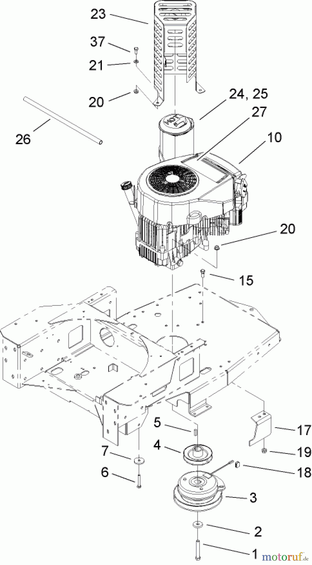 Toro Neu Mowers, Zero-Turn 74407 (ZX525) - Toro TimeCutter ZX525 Riding Mower, 2005 (250000001-250999999) ENGINE AND CLUTCH ASSEMBLY