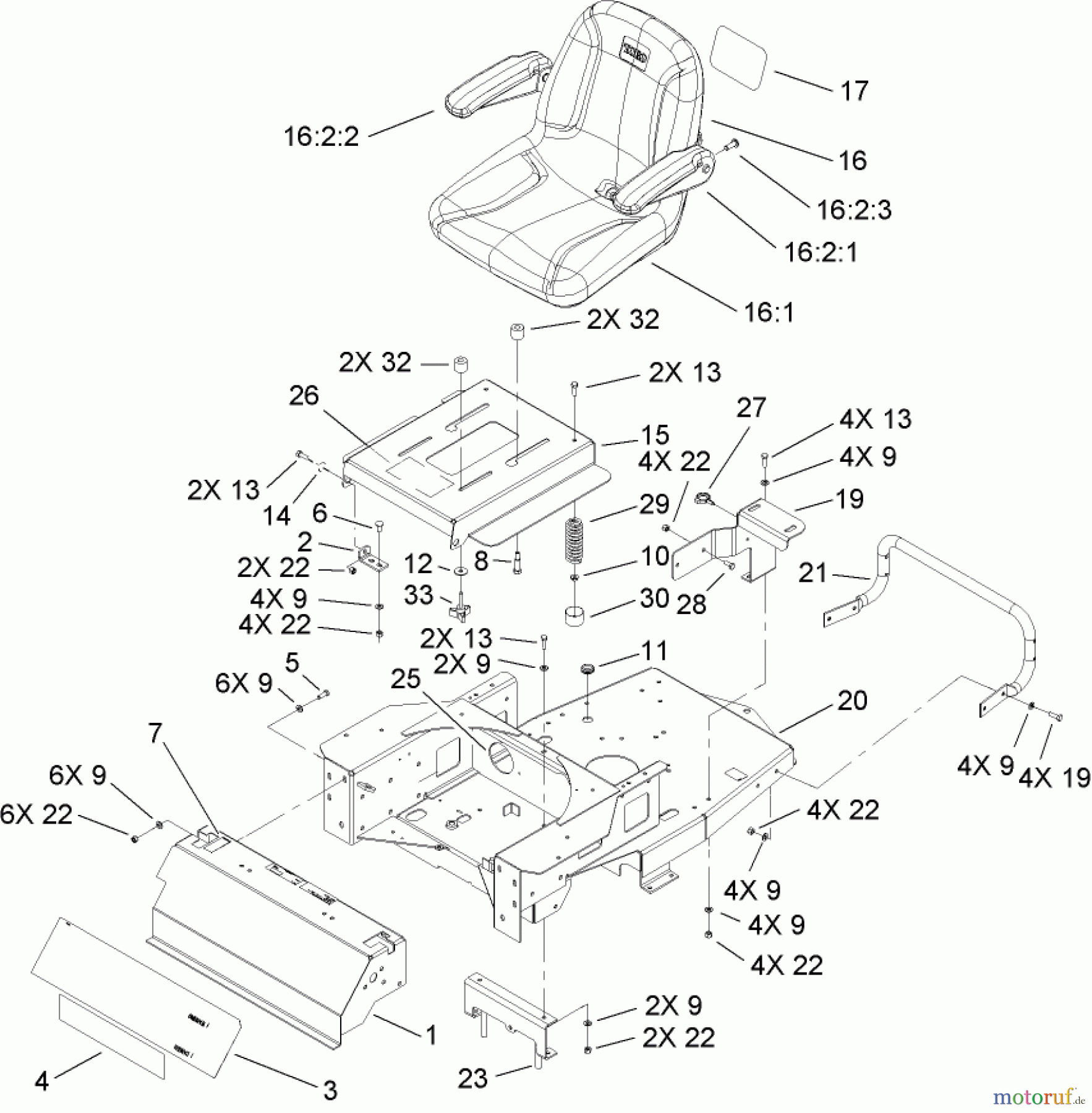 Toro Neu Mowers, Zero-Turn 74407 (ZX525) - Toro TimeCutter ZX525 Riding Mower, 2007 (270000001-270999999) MAIN FRAME ASSEMBLY