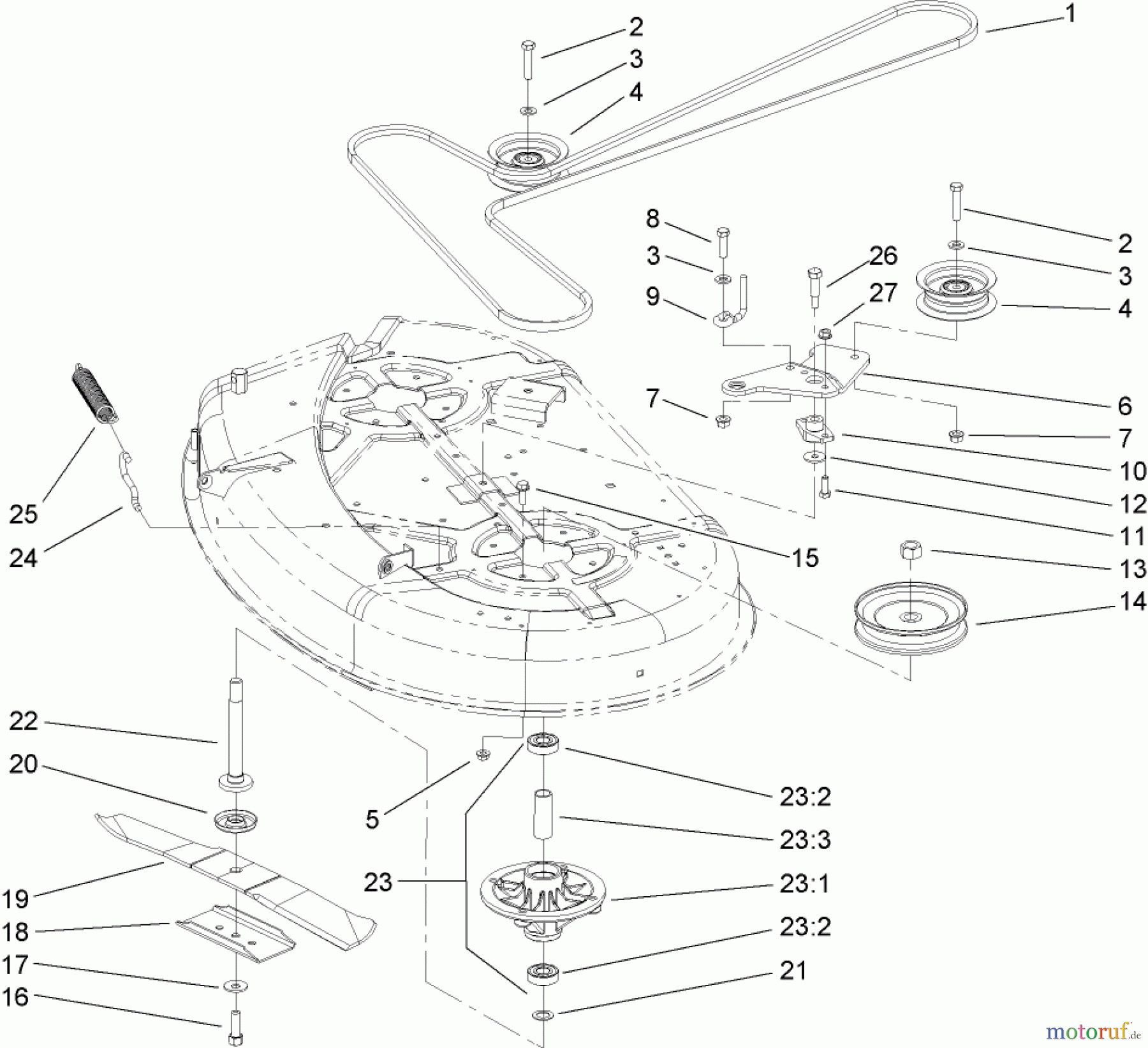  Toro Neu Mowers, Zero-Turn 74419 (Z380) - Toro TimeCutter Z380 Riding Mower, 2007 (270000001-270999999) SPINDLE AND BELT DRIVE ASSEMBLY