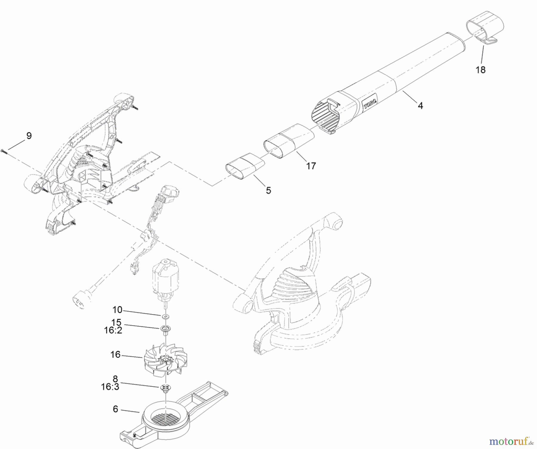 Toro Neu Blowers/Vacuums/Chippers/Shredders 51609 - Toro Ultra Blower/Vacuum, 2012 (SN 312000001-312999999) IMPELLER AND TUBE ASSEMBLY