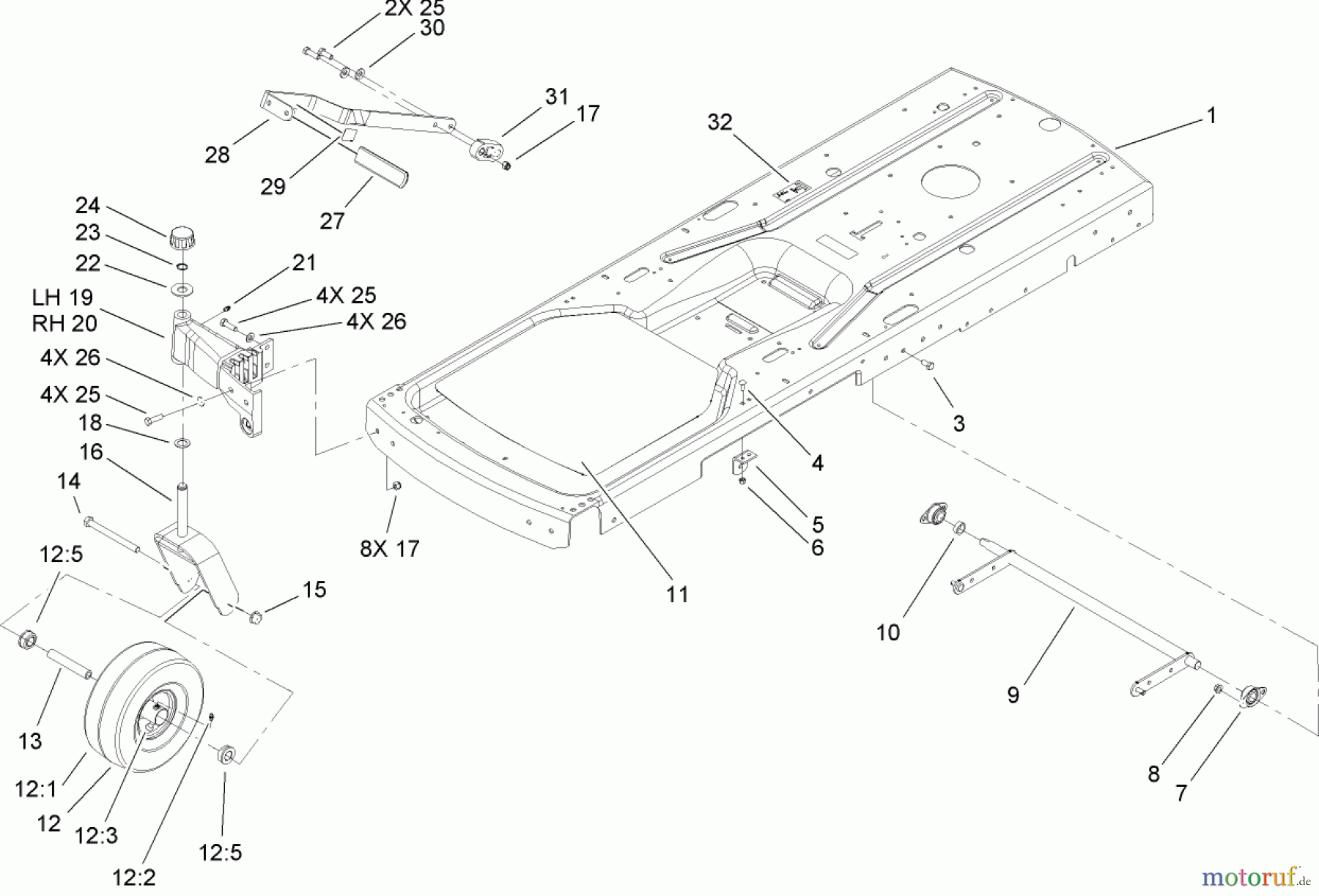 Toro Neu Mowers, Zero-Turn 74425 (Z530) - Toro TimeCutter Z530 Riding Mower, 2007 (270000001-270999999) FRAME ASSEMBLY