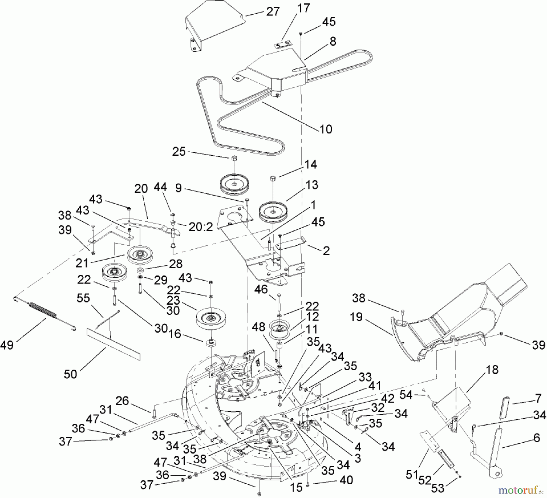  Toro Neu Mowers, Zero-Turn 74432 (ZD380) - Toro TimeCutter ZD380 Riding Mower, 2006 (260000001-260999999) 38 INCH TOP DECK ASSEMBLY