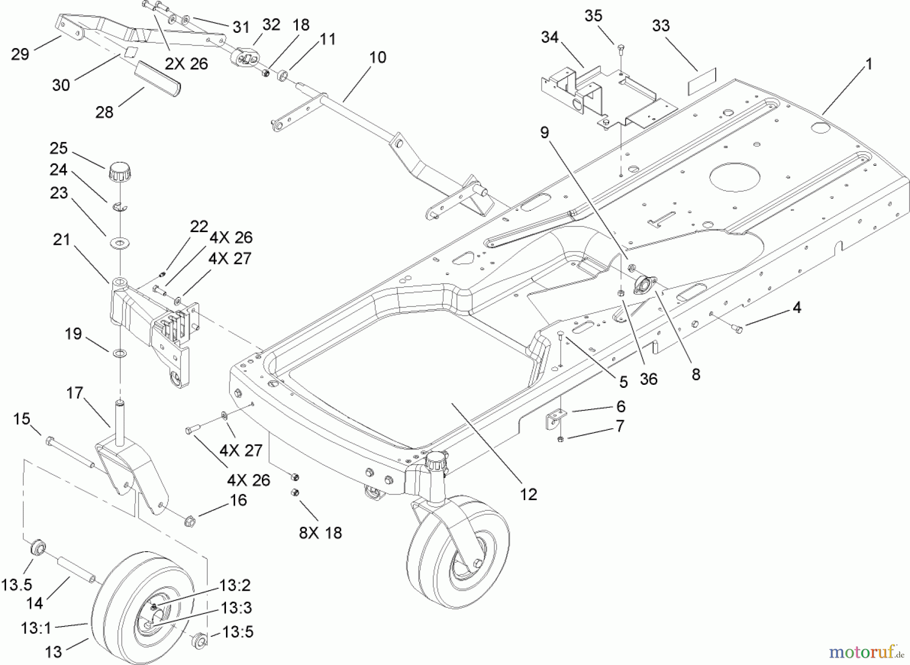 Toro Neu Mowers, Zero-Turn 74432 (ZD380) - Toro TimeCutter ZD380 Riding Mower, 2006 (260000001-260999999) FRAME ASSEMBLY