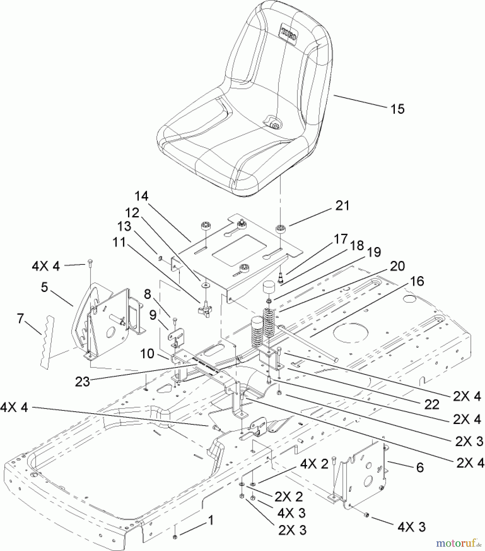  Toro Neu Mowers, Zero-Turn 74432 (ZD380) - Toro TimeCutter ZD380 Riding Mower, 2006 (260000001-260999999) SEAT ASSEMBLY