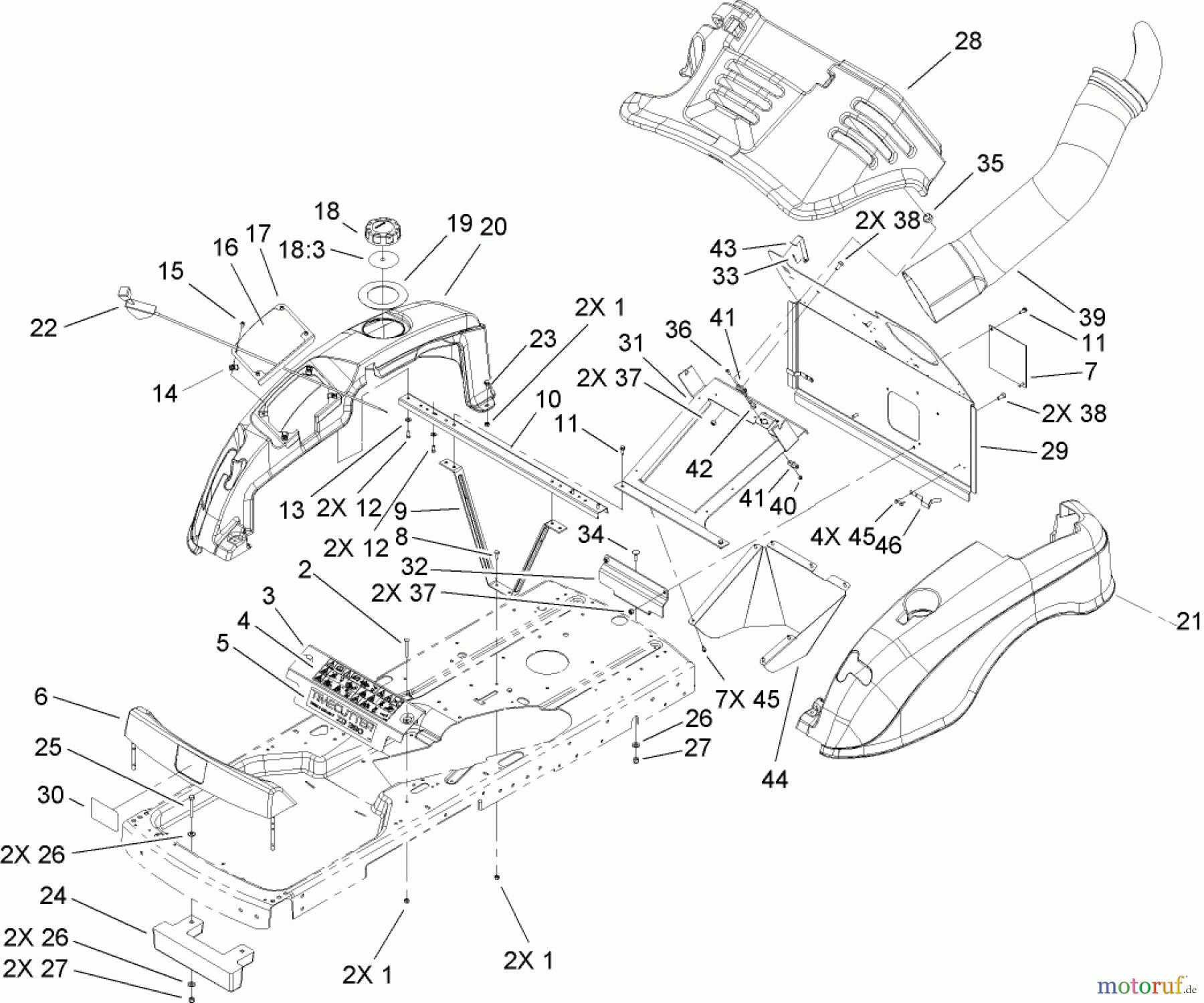 Toro Neu Mowers, Zero-Turn 74432 (ZD380) - Toro TimeCutter ZD380 Riding Mower, 2006 (260000001-260999999) STYLING ASSEMBLY