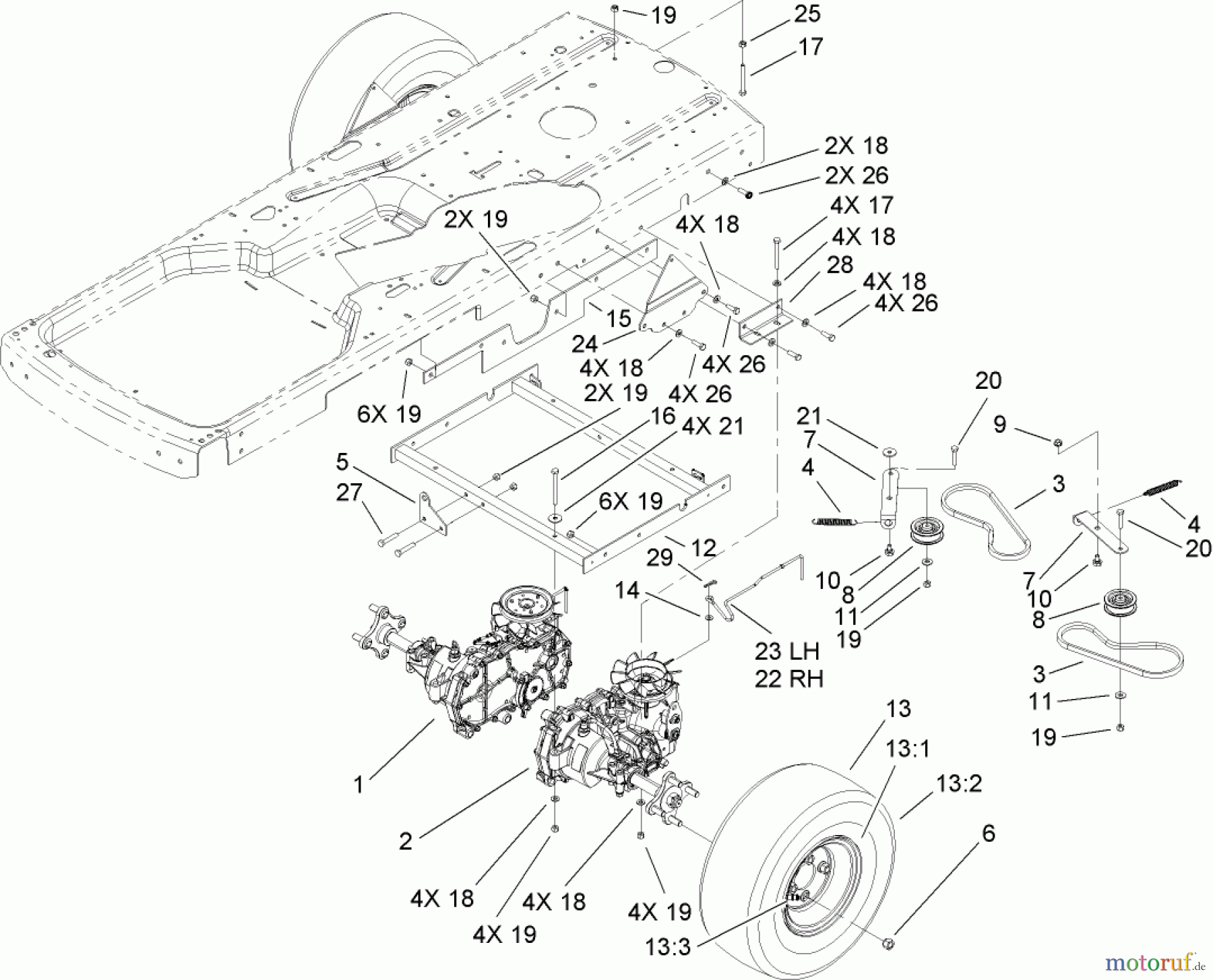 Toro Neu Mowers, Zero-Turn 74433 (ZD420) - Toro TimeCutter ZD420 Riding Mower, 2006 (260000001-260999999) HYDRO AND BELT DRIVE ASSEMBLY
