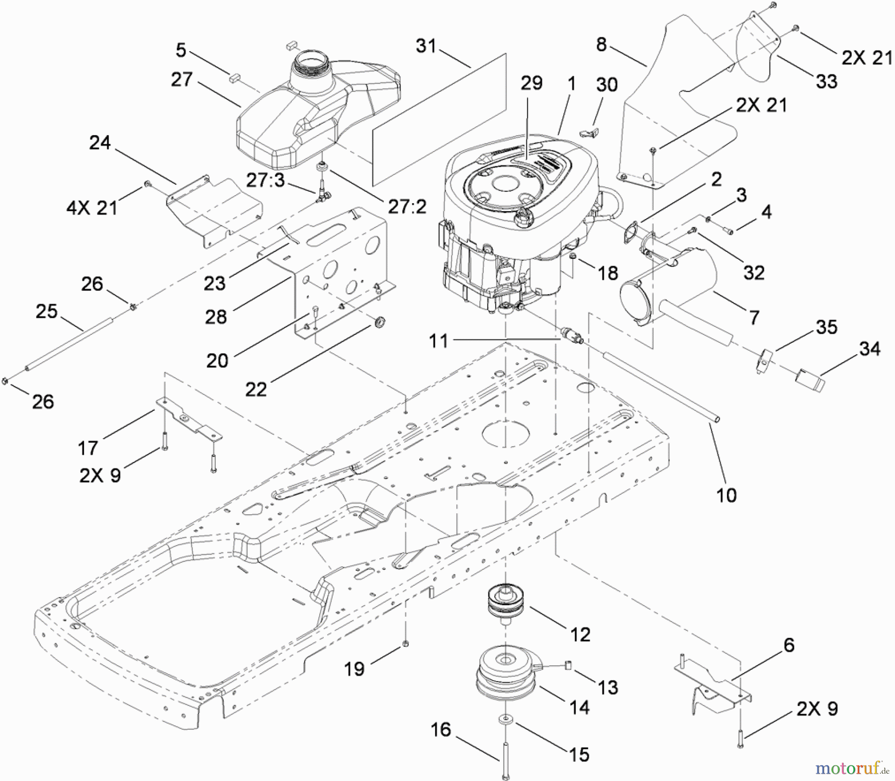 Toro Neu Mowers, Zero-Turn 74433 (ZD420) - Toro TimeCutter ZD420 Riding Mower, 2009 (290000001-290999999) ENGINE, MUFFLER AND CLUTCH ASSEMBLY