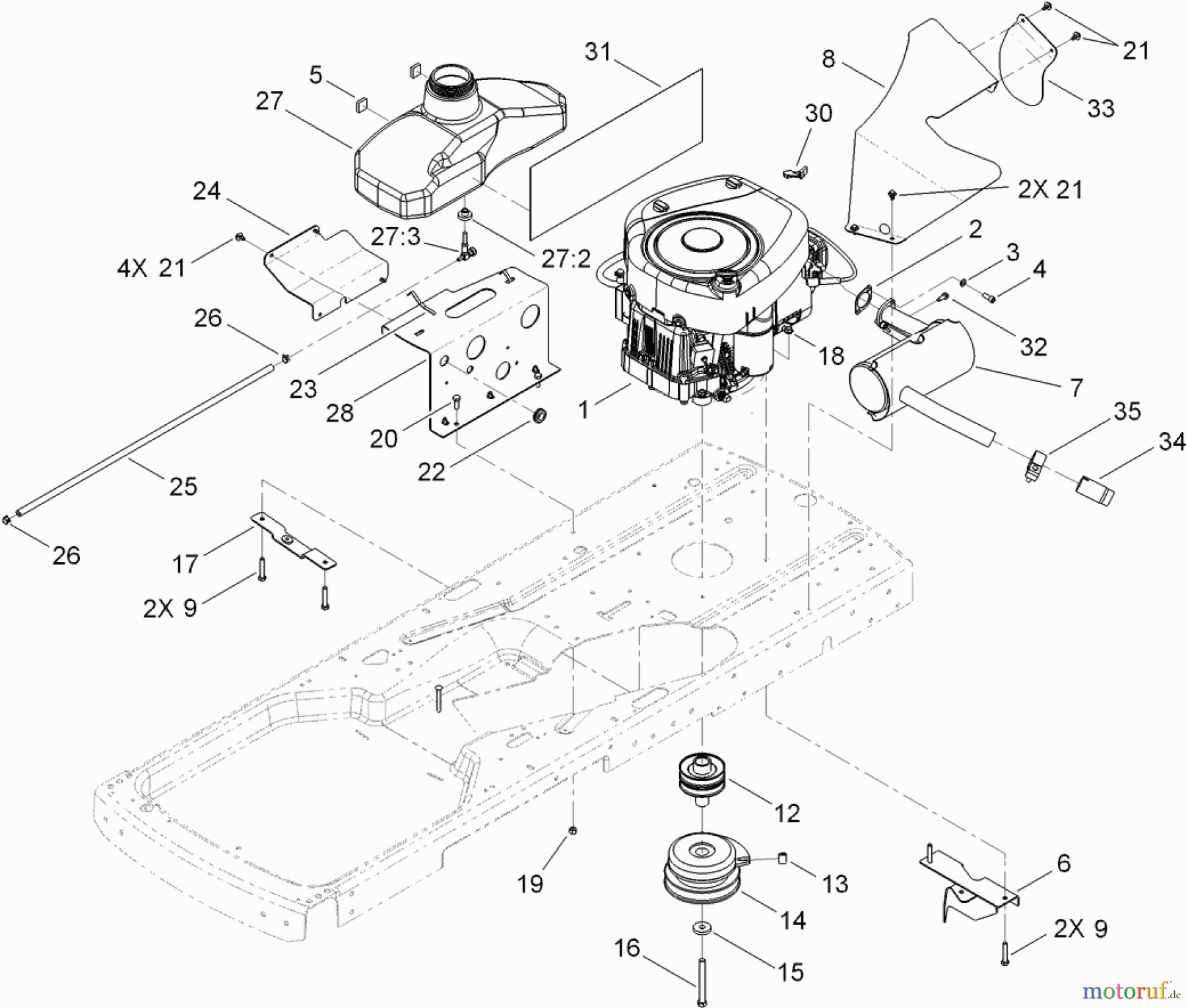 Toro Neu Mowers, Zero-Turn 74433 (ZD420) - Toro TimeCutter ZD420 Riding Mower, 2011 (311000001-311999999) ENGINE, MUFFLER AND CLUTCH ASSEMBLY