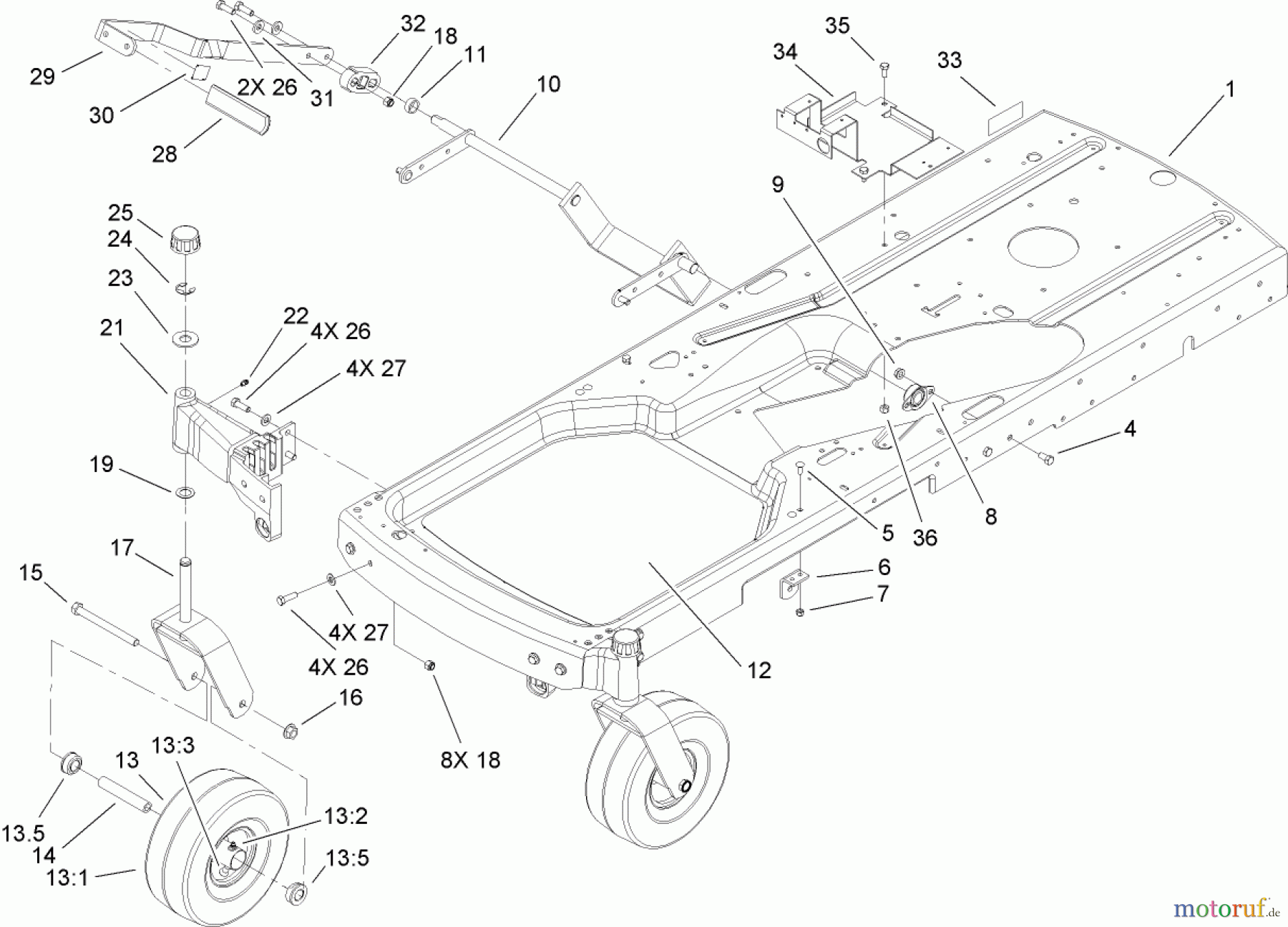 Toro Neu Mowers, Zero-Turn 74434 (ZD530) - Toro TimeCutter ZD530 Riding Mower, 2007 (270000001-270999999) FRAME ASSEMBLY