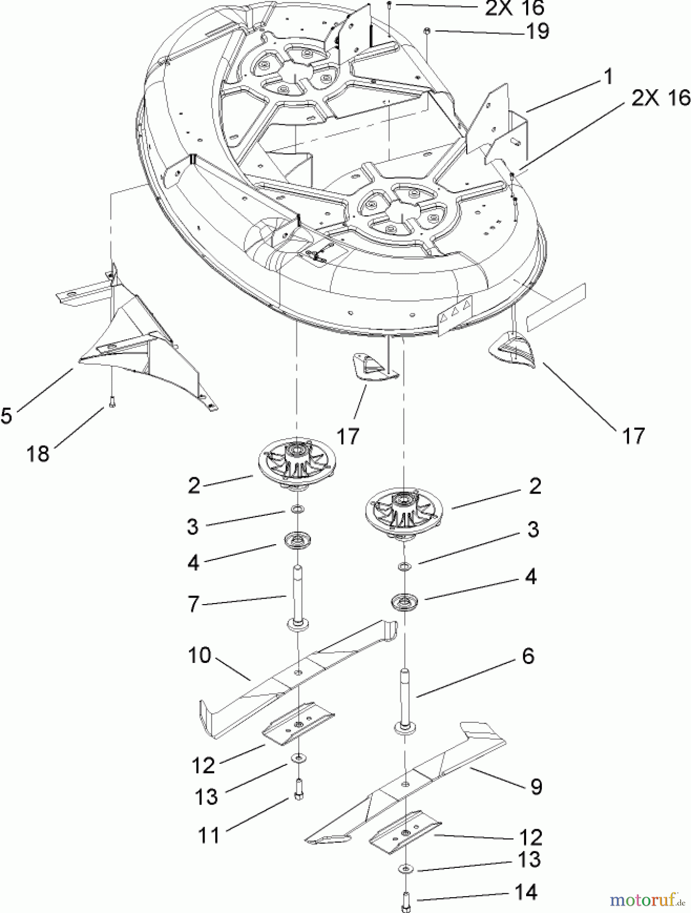 Toro Neu Mowers, Zero-Turn 74437 (ZD420T) - Toro TimeCutter ZD420T Riding Mower, 2009 (290000001-290999999) 42 INCH BOTTOM DECK ASSEMBLY