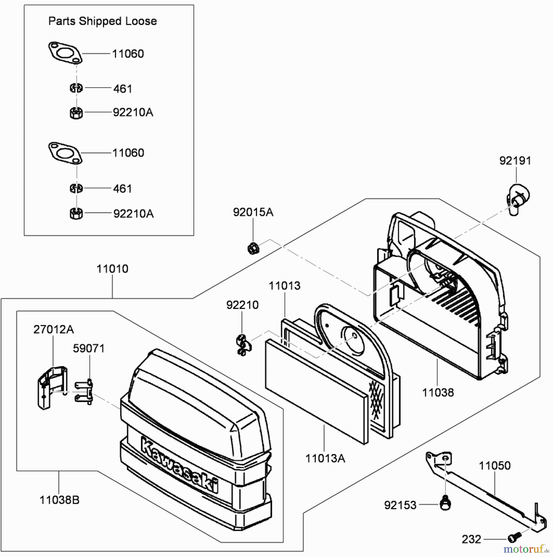 Toro Neu Mowers, Zero-Turn 74437 (ZD420T) - Toro TimeCutter ZD420T Riding Mower, 2009 (290000001-290999999) AIR FILTER AND MUFFLER ASSEMBLY KAWASAKI FH541V-CS50