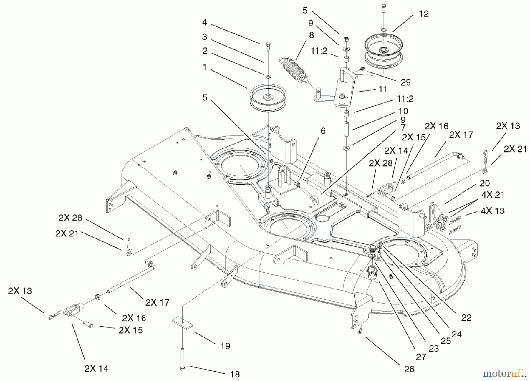 Toro Neu Mowers, Zero-Turn 74501 (Z16-44) - Toro Z16-44 TimeCutter Z Riding Mower, 2001 (210000001-210999999) 44 INCH DECK BELT DRIVE AND LIFT ASSEMBLY