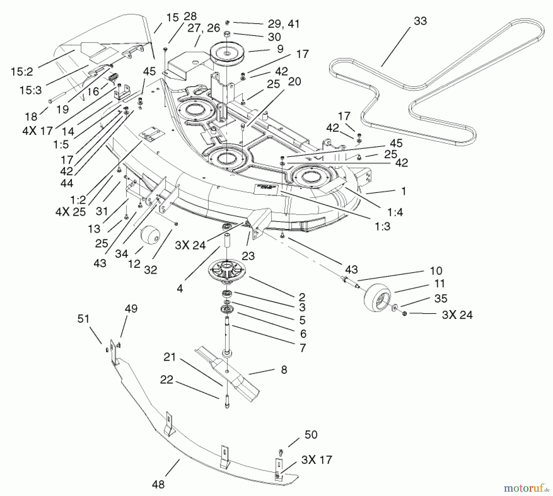  Toro Neu Mowers, Zero-Turn 74502 (Z16-44) - Toro Z16-44 TimeCutter Z Riding Mower, 2002 (220000001-220999999) 44IN DECK ASSEMBLY