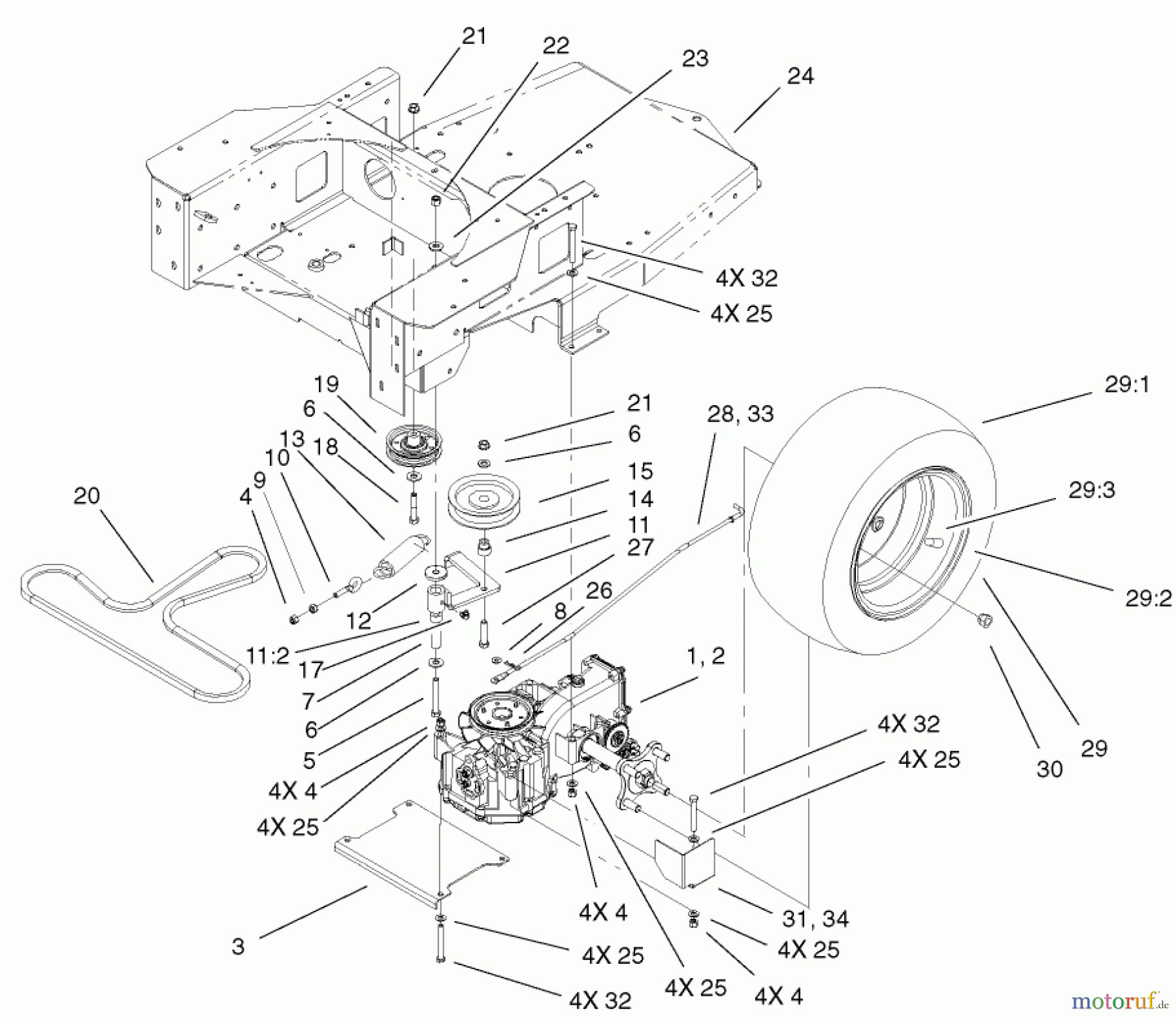 Toro Neu Mowers, Zero-Turn 74601 (Z17-44) - Toro Z17-44 TimeCutter Z Riding Mower, 2001 (210000001-210999999) HYDRO AND BELT DRIVE ASSEMBLY