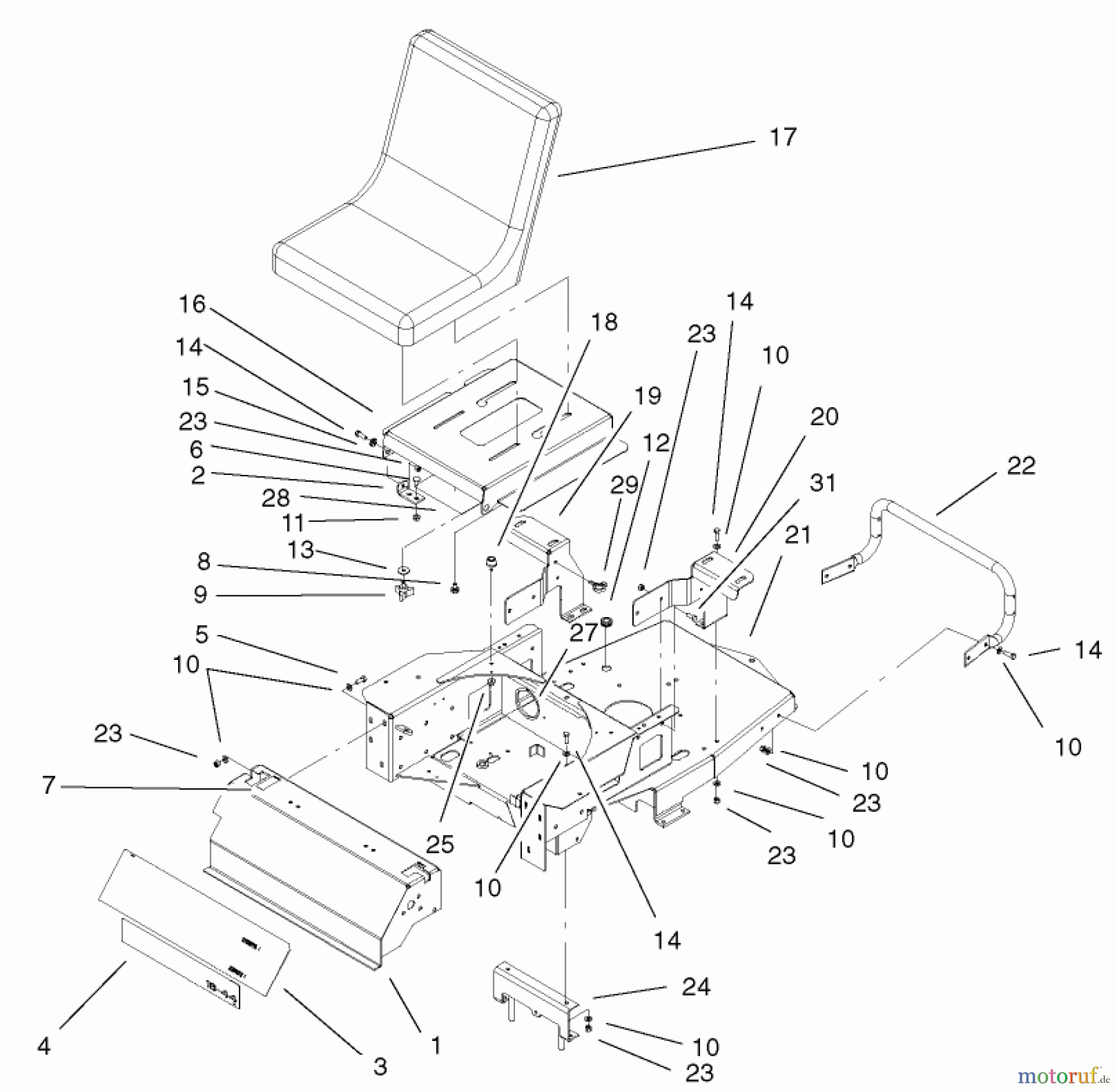  Toro Neu Mowers, Zero-Turn 74601 (Z17-44) - Toro Z17-44 TimeCutter Z Riding Mower, 2002 (220000001-220000912) MAIN FRAME ASSEMBLY