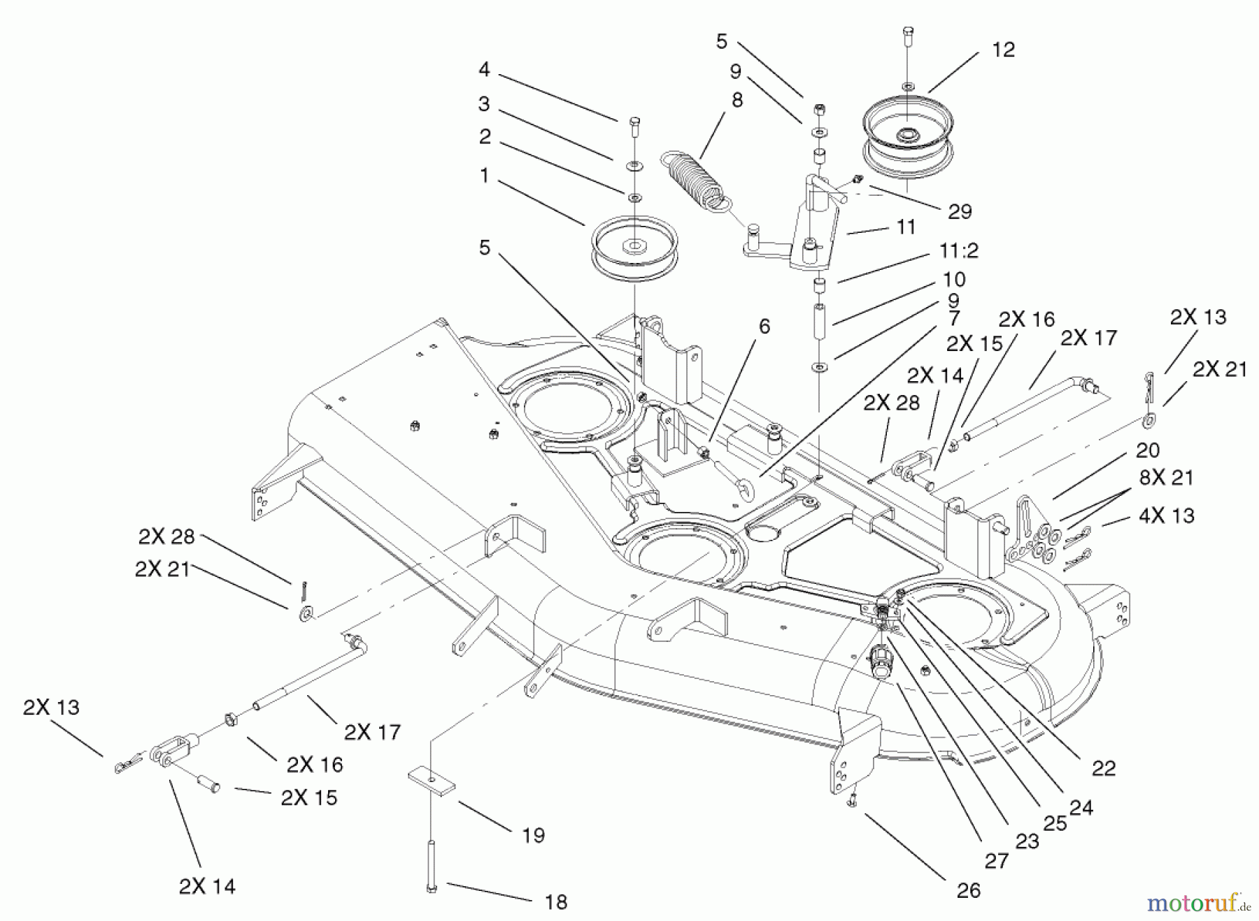  Toro Neu Mowers, Zero-Turn 74601 (Z17-44) - Toro Z17-44 TimeCutter Z Riding Mower, 2002 (220000913-220999999) 44IN DECK BELT DRIVE AND LIFT ASSEMBLY
