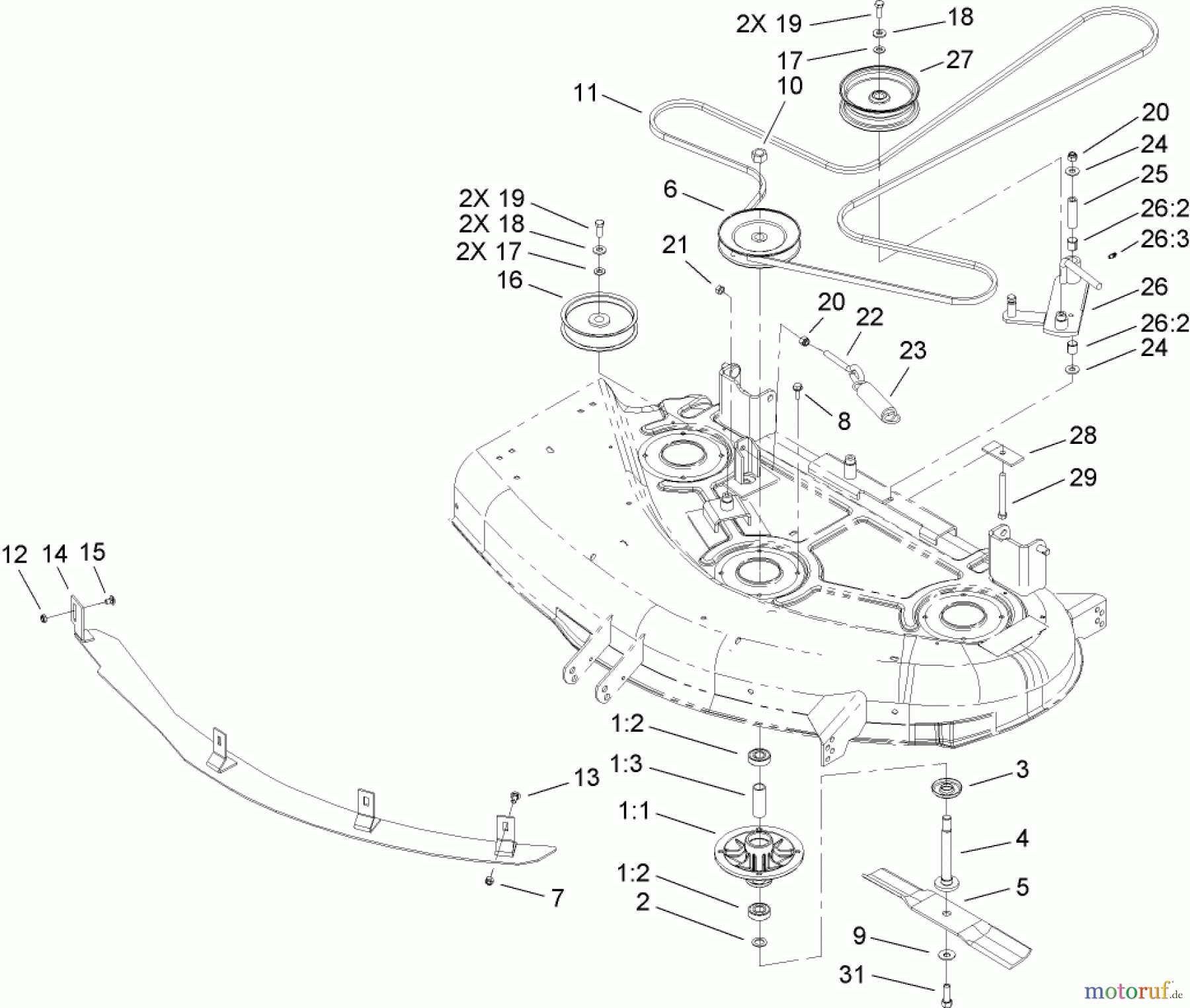 Toro Neu Mowers, Zero-Turn 74603 (ZX440) - Toro TimeCutter ZX440 Riding Mower, 2008 (280000001-280999999) 44IN DECK BELT DRIVE ASSEMBLY
