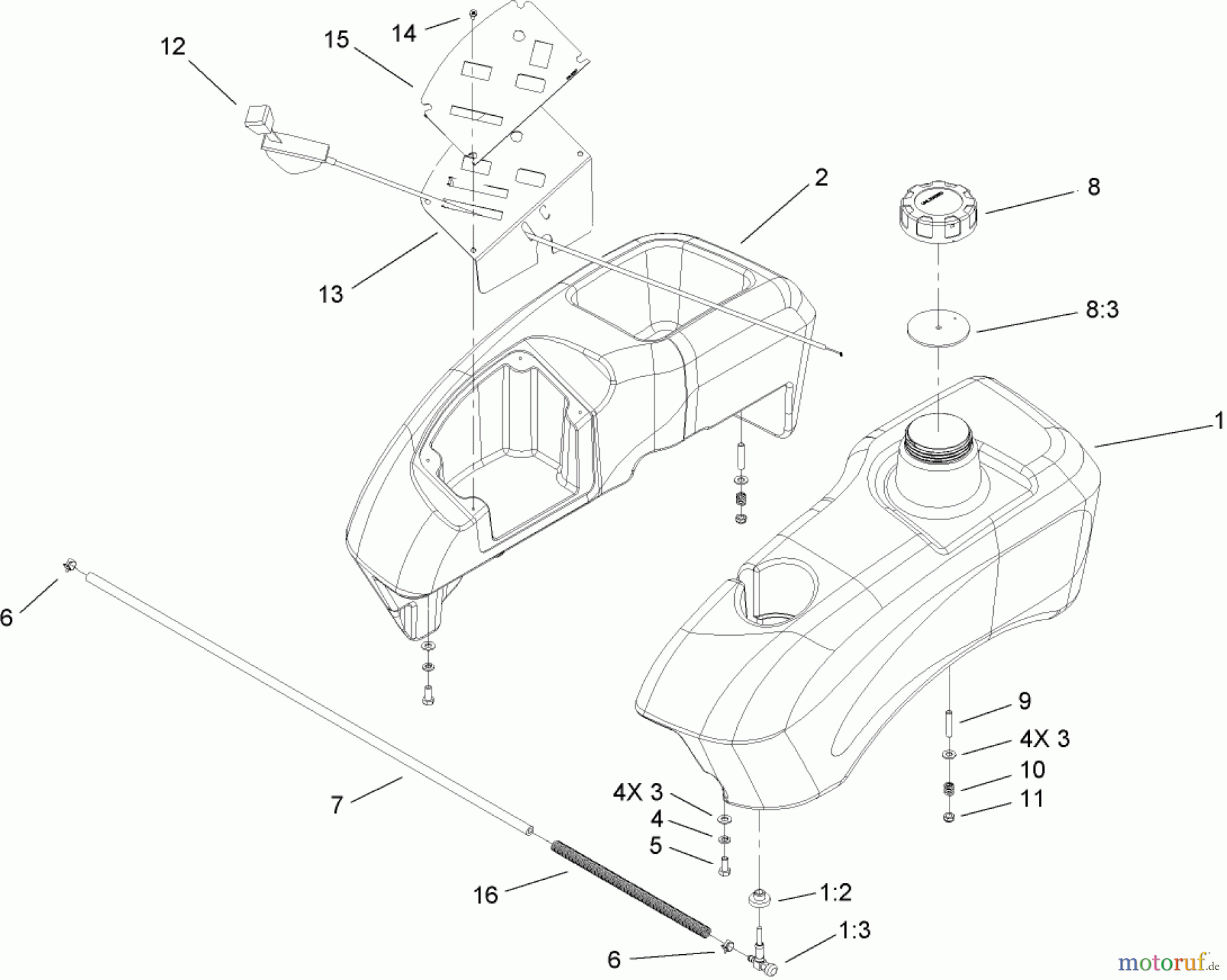 Toro Neu Mowers, Zero-Turn 74603 (ZX440) - Toro TimeCutter ZX440 Riding Mower, 2008 (280000001-280999999) FUEL TANK AND CONTROL ASSEMBLY