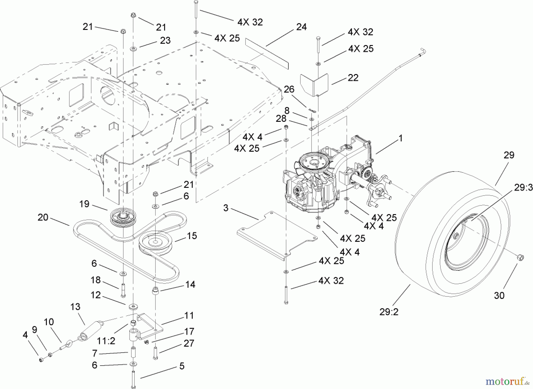 Toro Neu Mowers, Zero-Turn 74603 (ZX440) - Toro TimeCutter ZX440 Riding Mower, 2008 (280000001-280999999) HYDRO AND BELT DRIVE ASSEMBLY