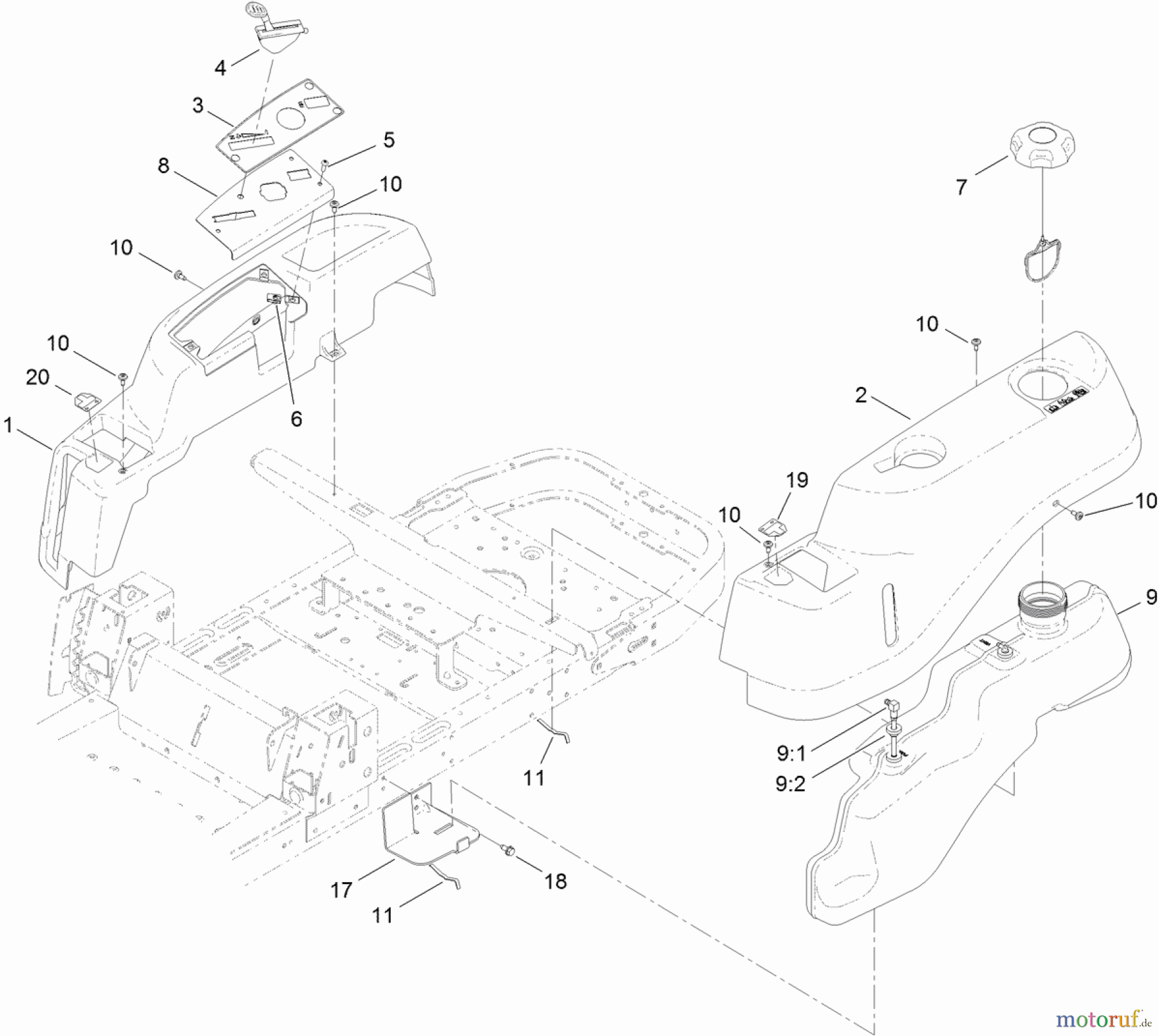 Toro Neu Mowers, Zero-Turn 74621 (3200) - Toro TimeCutter SS 3200 Riding Mower, 2012 (SN 312000001-312999999) BODY STYLING AND FUEL POD ASSEMBLY