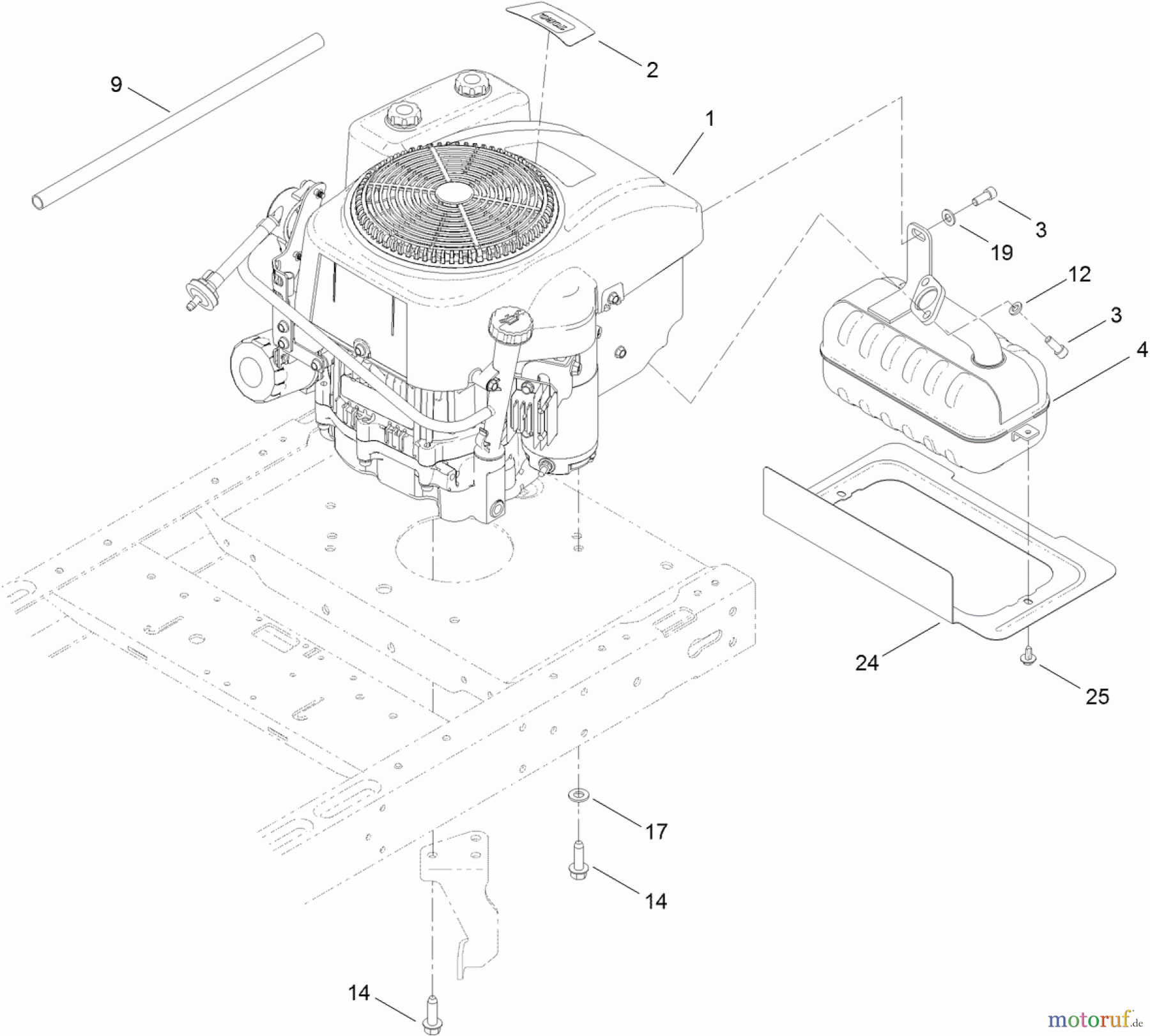 Toro Neu Mowers, Zero-Turn 74621 (3200) - Toro TimeCutter SS 3200 Riding Mower, 2012 (SN 312000001-312999999) ENGINE AND MUFFLER ASSEMBLY