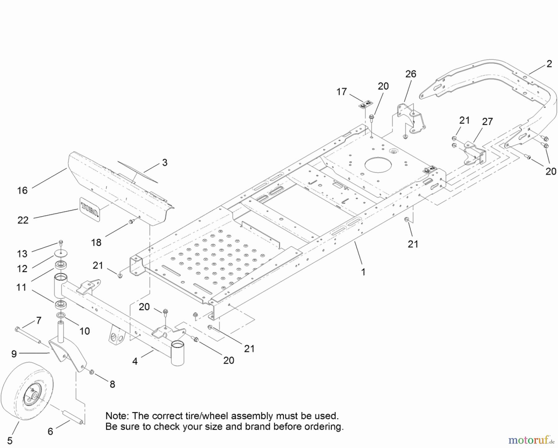  Toro Neu Mowers, Zero-Turn 74621 (3200) - Toro TimeCutter SS 3200 Riding Mower, 2012 (SN 312000001-312999999) FRAME, FRONT AXLE AND CASTER WHEEL ASSEMBLY
