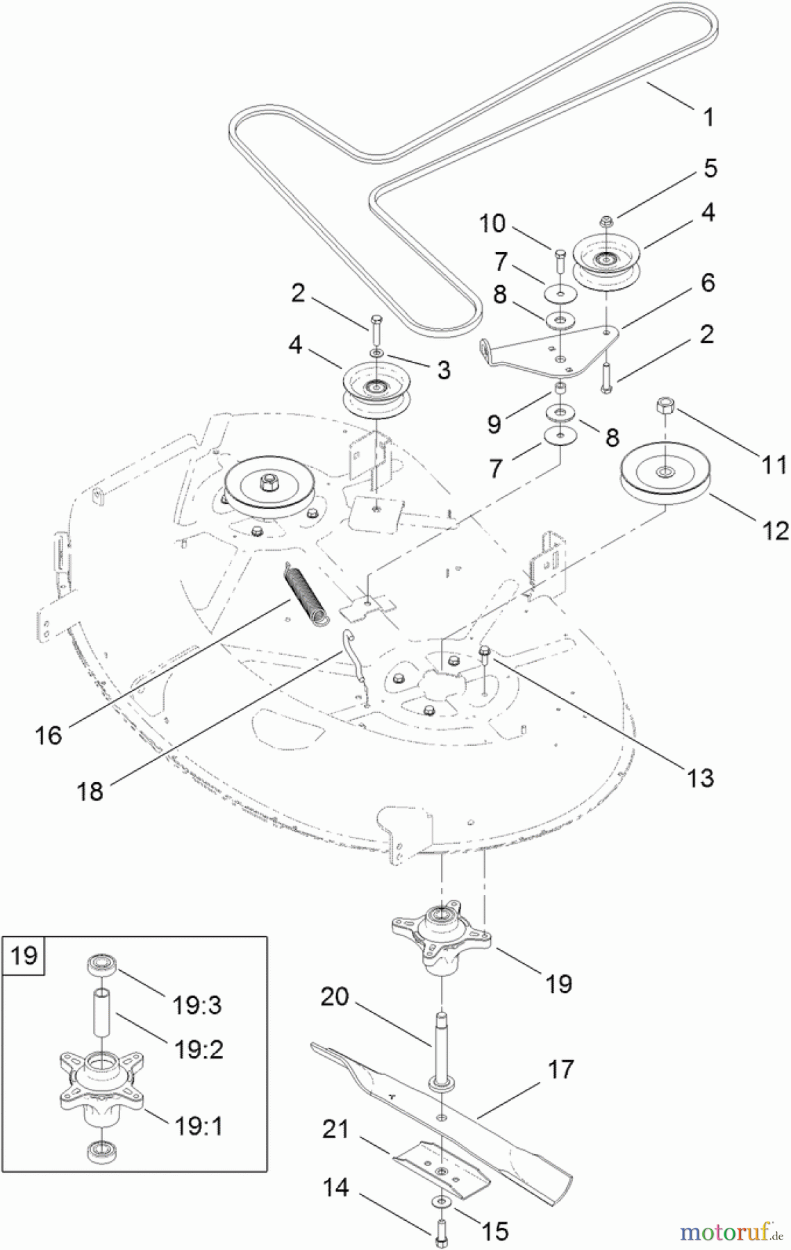 Toro Neu Mowers, Zero-Turn 74625 (4235) - Toro TimeCutter SS 4235 Riding Mower, 2011 (311000001-311999999) 42 INCH DECK BELT, SPINDLE AND BLADE ASSEMBLY