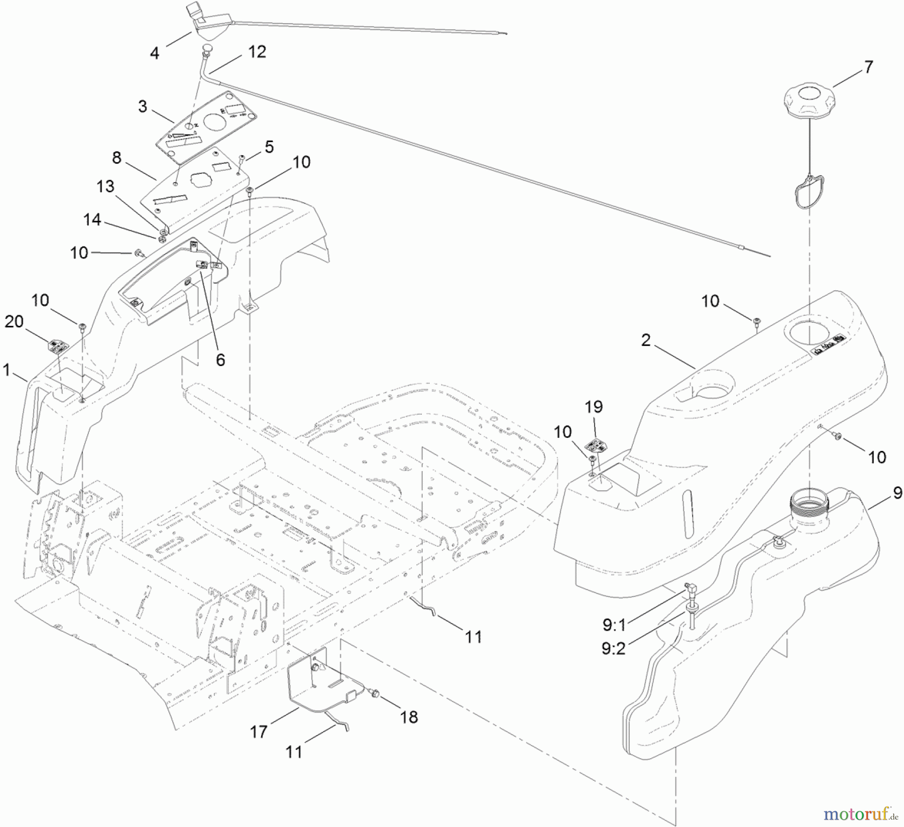 Toro Neu Mowers, Zero-Turn 74625 (4235) - Toro TimeCutter SS 4235 Riding Mower, 2011 (311000001-311999999) BODY STYLING AND FUEL TANK ASSEMBLY