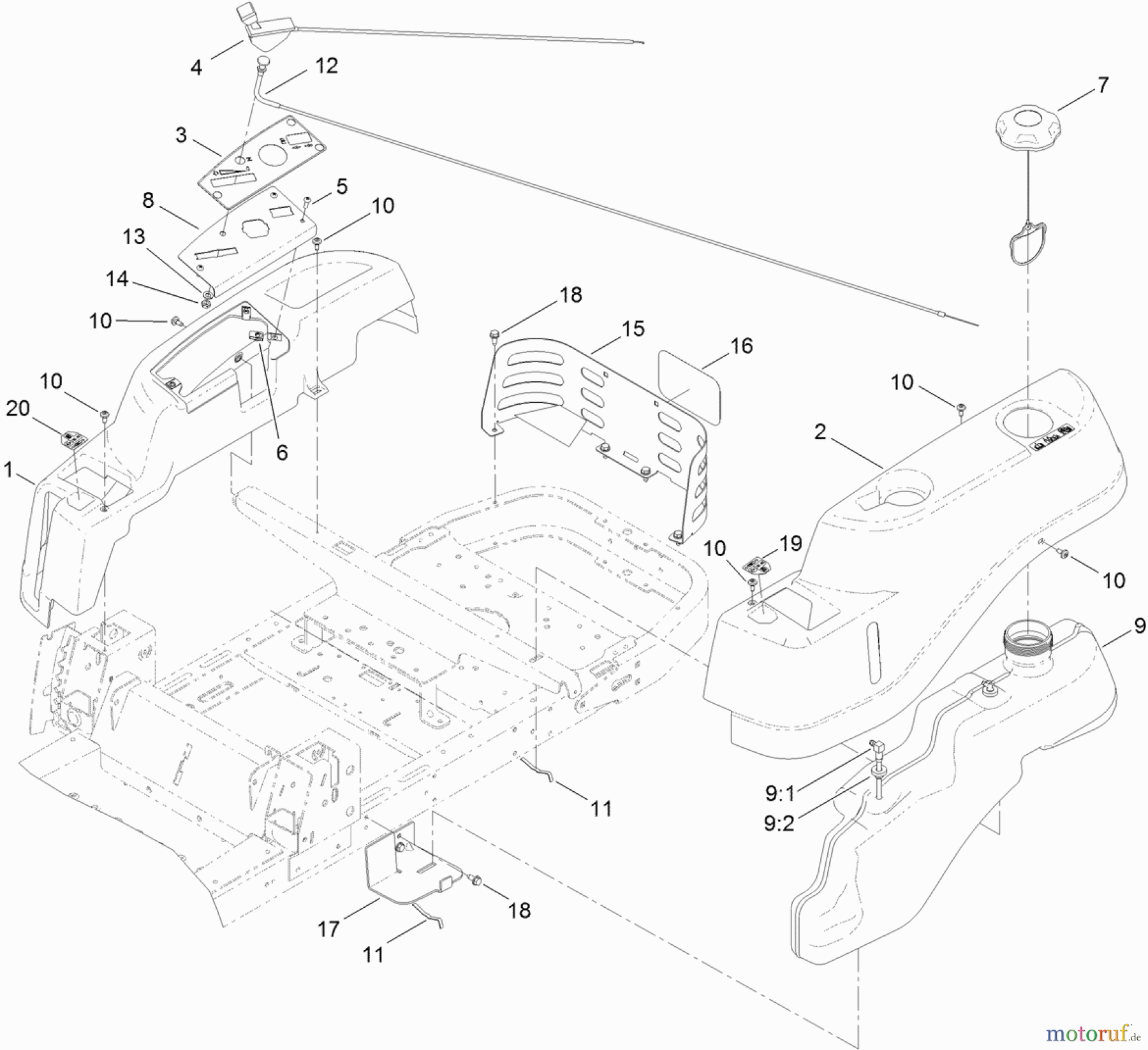 Toro Neu Mowers, Zero-Turn 74626 (4260) - Toro TimeCutter SS 4260 Riding Mower, 2011 (311000001-311999999) BODY STYLING AND FUEL POD ASSEMBLY