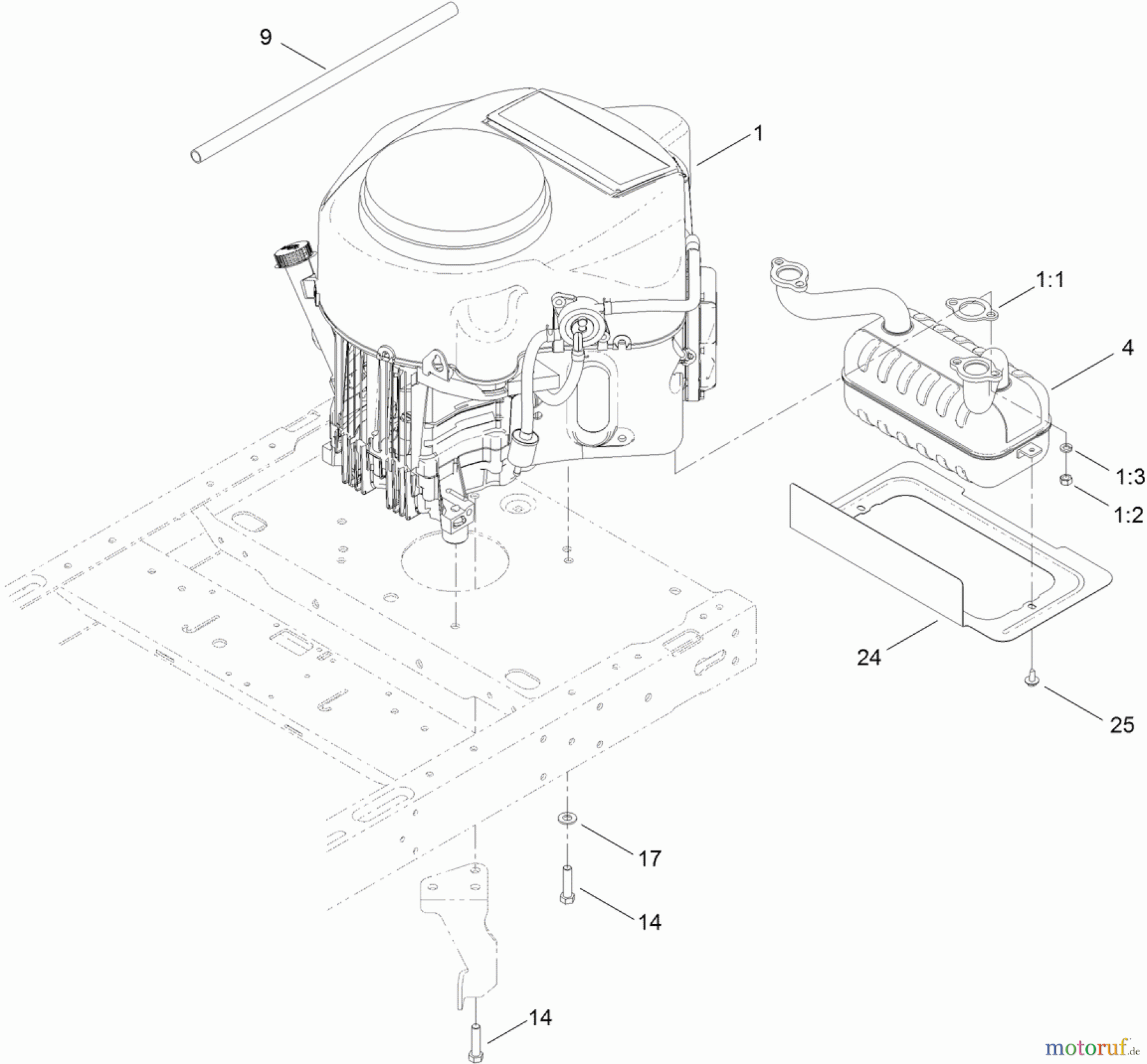 Toro Neu Mowers, Zero-Turn 74626 (4260) - Toro TimeCutter SS 4260 Riding Mower, 2012 (SN 312000001-312999999) ENGINE AND MUFFLER ASSEMBLY