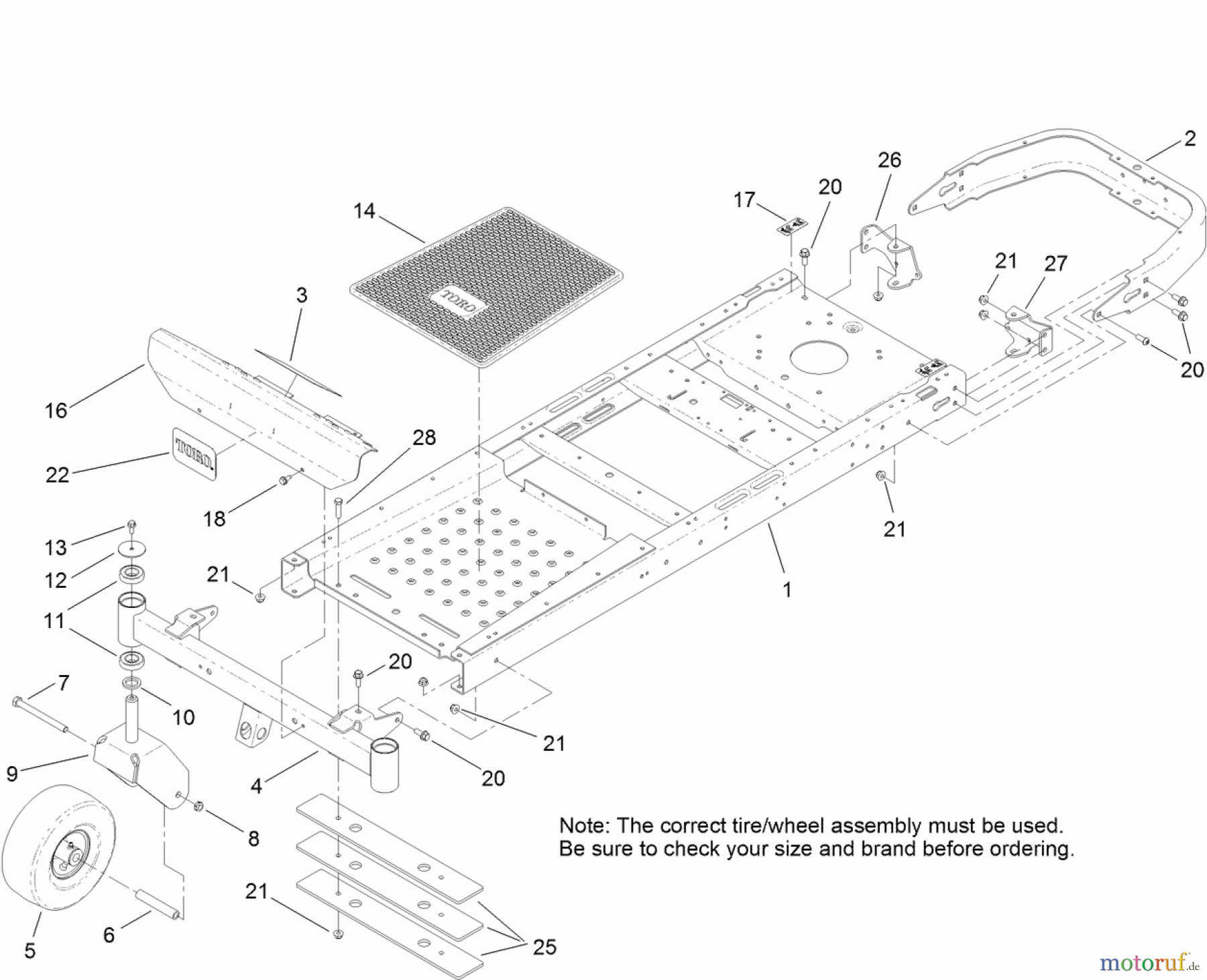 Toro Neu Mowers, Zero-Turn 74626 (4260) - Toro TimeCutter SS 4260 Riding Mower, 2012 (SN 312000001-312999999) FRAME, FRONT AXLE AND CASTER WHEEL ASSEMBLY