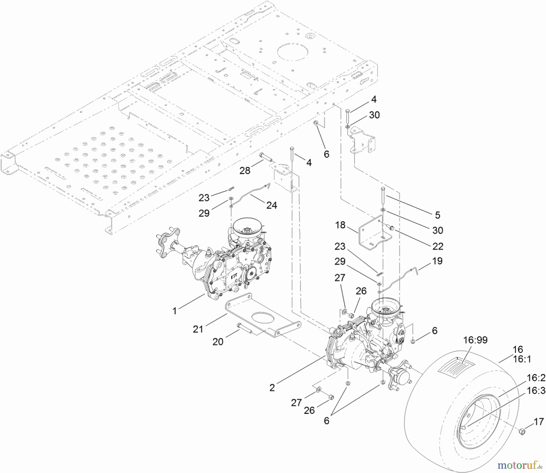  Toro Neu Mowers, Zero-Turn 74626 (4260) - Toro TimeCutter SS 4260 Riding Mower, 2012 (SN 312000001-312999999) HYDRO TRANSAXLE DRIVE AND REAR WHEEL ASSEMBLY