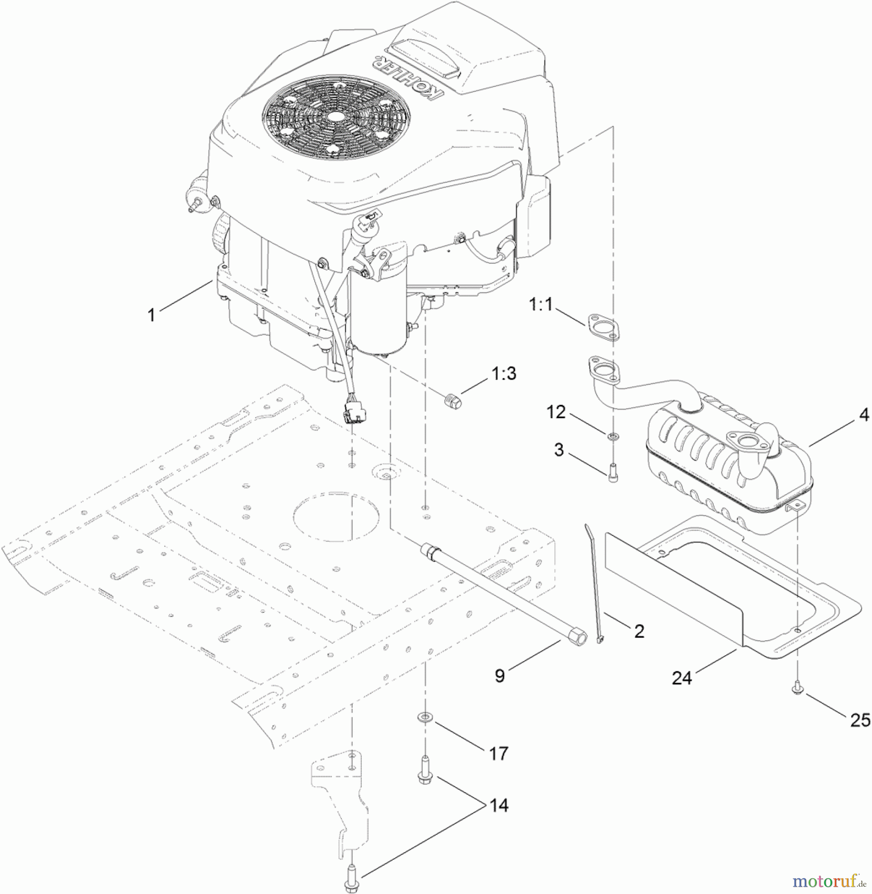 Toro Neu Mowers, Zero-Turn 74628 (4235) - Toro TimeCutter SS 4235 Riding Mower, 2012 (SN 312000001-312999999) ENGINE AND MUFFLER ASSEMBLY