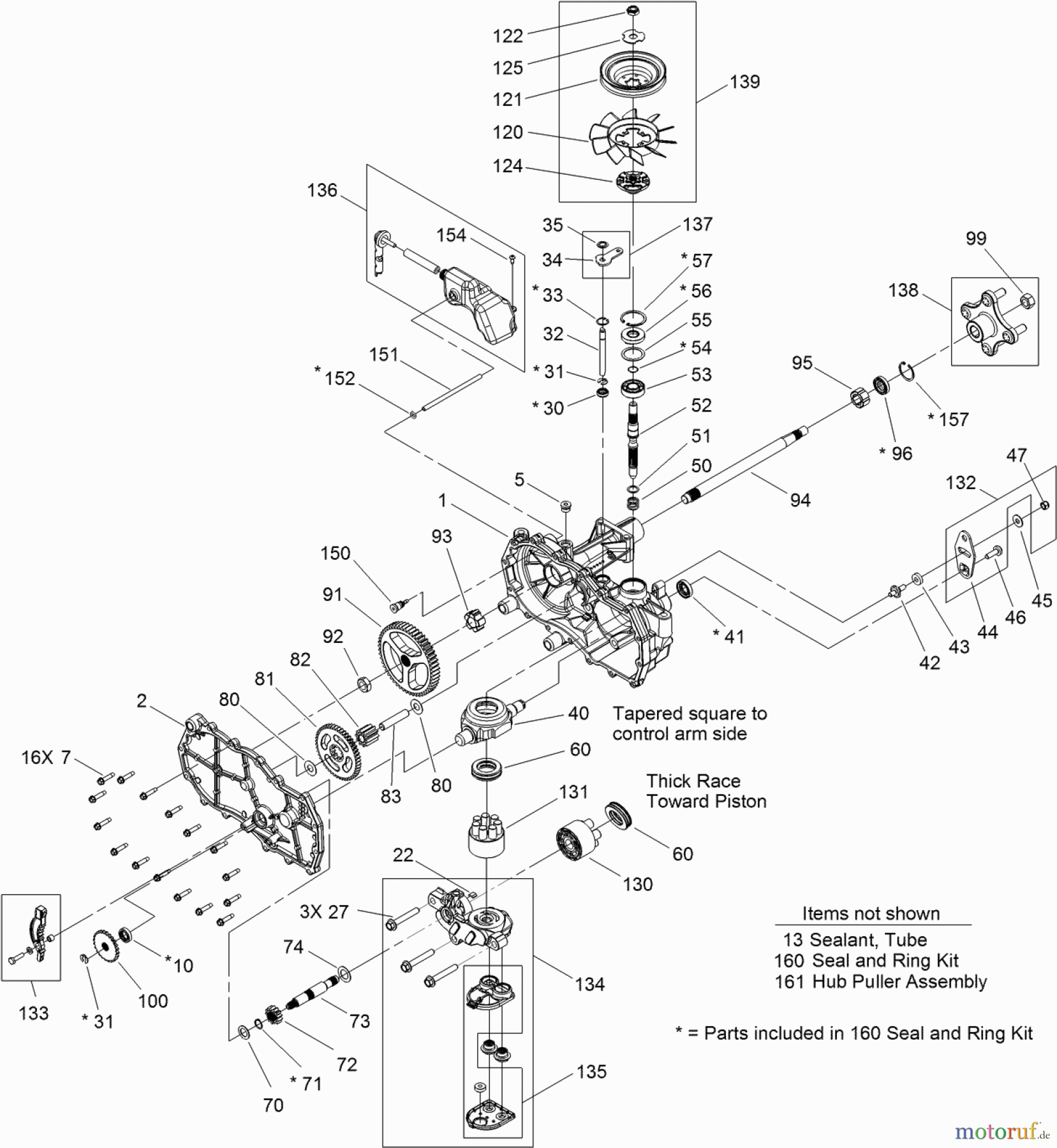 Toro Neu Mowers, Zero-Turn 74628 (4235) - Toro TimeCutter SS 4235 Riding Mower, 2012 (SN 312000001-312999999) LEFT HAND HYDRO TRANSAXLE ASSEMBLY NO. 119-3330