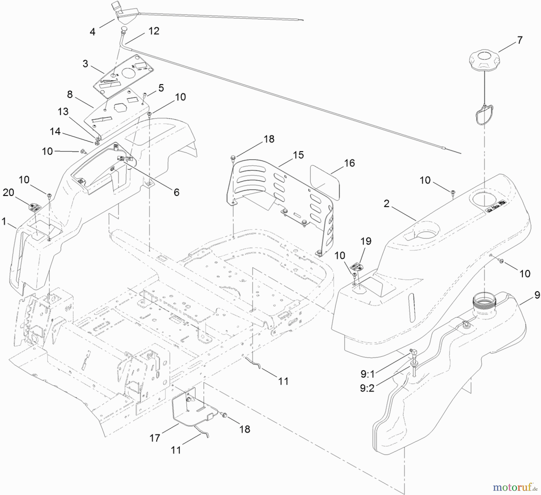 Toro Neu Mowers, Zero-Turn 74632 (5060) - Toro TimeCutter SS 5060 Riding Mower, 2011 (311000001-311999999) BODY STYLING AND FUEL TANK ASSEMBLY