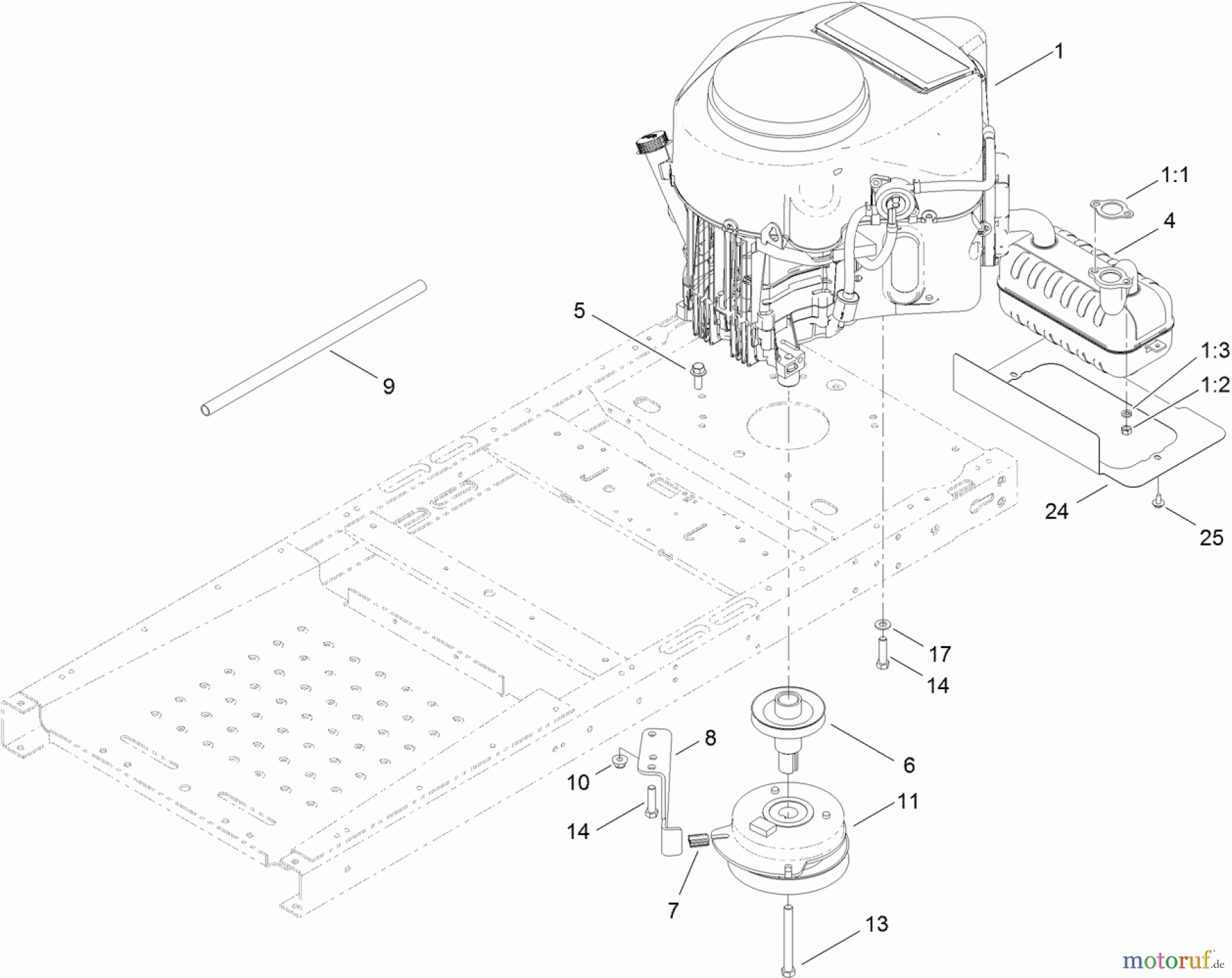 Toro Neu Mowers, Zero-Turn 74632 (5060) - Toro TimeCutter SS 5060 Riding Mower, 2011 (311000001-311999999) ENGINE, MUFFLER AND CLUTCH ASSEMBLY