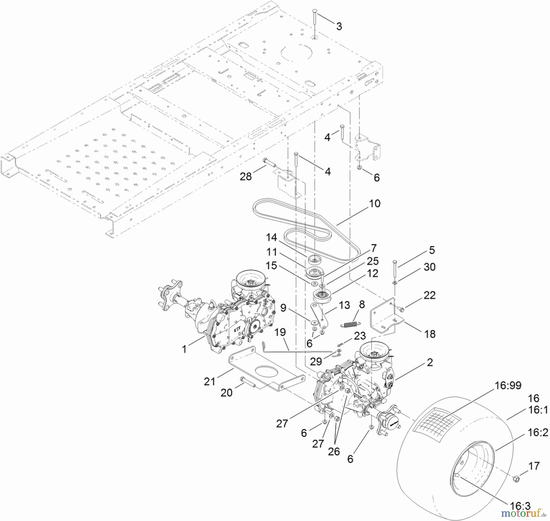 Toro Neu Mowers, Zero-Turn 74632 (5060) - Toro TimeCutter SS 5060 Riding Mower, 2011 (311000001-311999999) HYDRO TRANSAXLE DRIVE AND REAR WHEEL ASSEMBLY