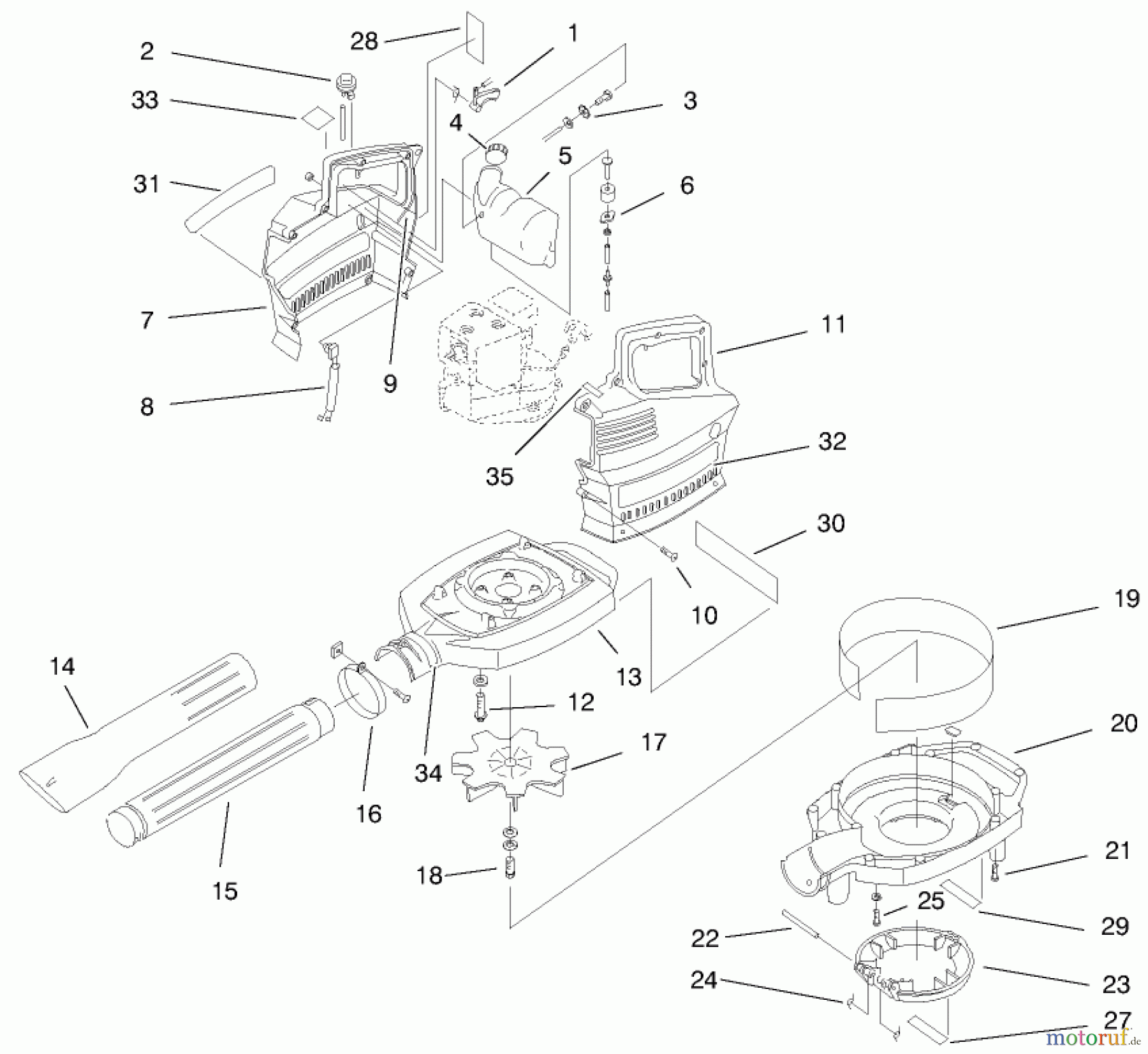 Toro Neu Blowers/Vacuums/Chippers/Shredders 62902 - Toro 31cc Blower Vacuum, 1997 (790000001-799999999) BLOWER ASSEMBLY